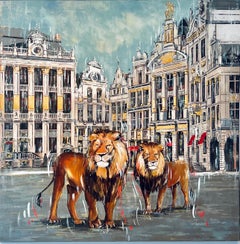 Grande Place-paisaje urbano original-arquitectura silvestre pintura-arte contemporáneo
