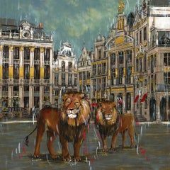 Grande Place - surreal wildlife interior animal architecture modern oil painting