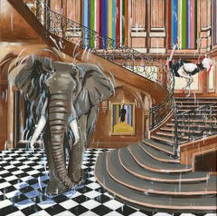 High Society-original surrealism wildlife interior oil painting-contemporary art