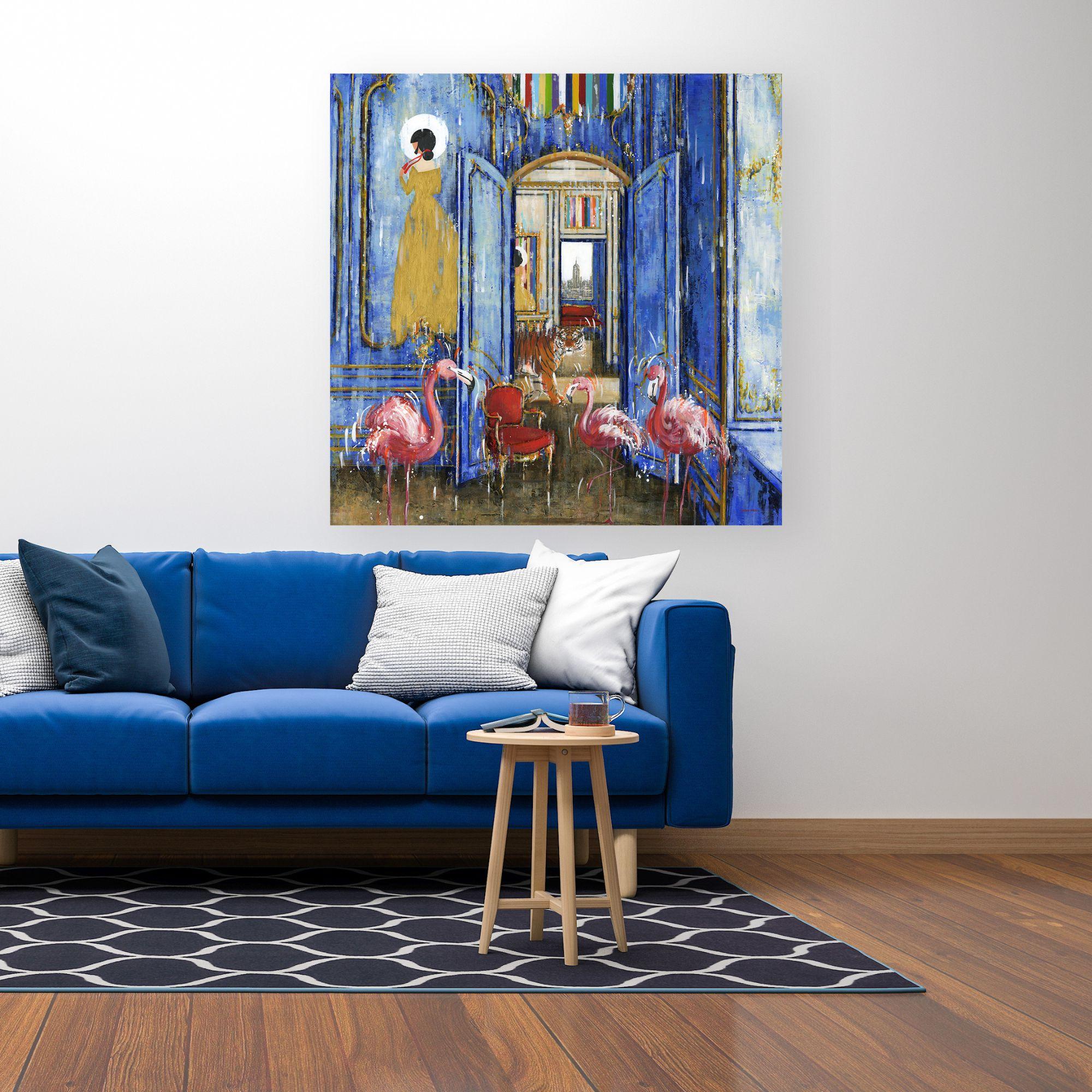 House of Flamingos- original impressionist wildlife oil painting- modern art - Painting by Nathan Neven