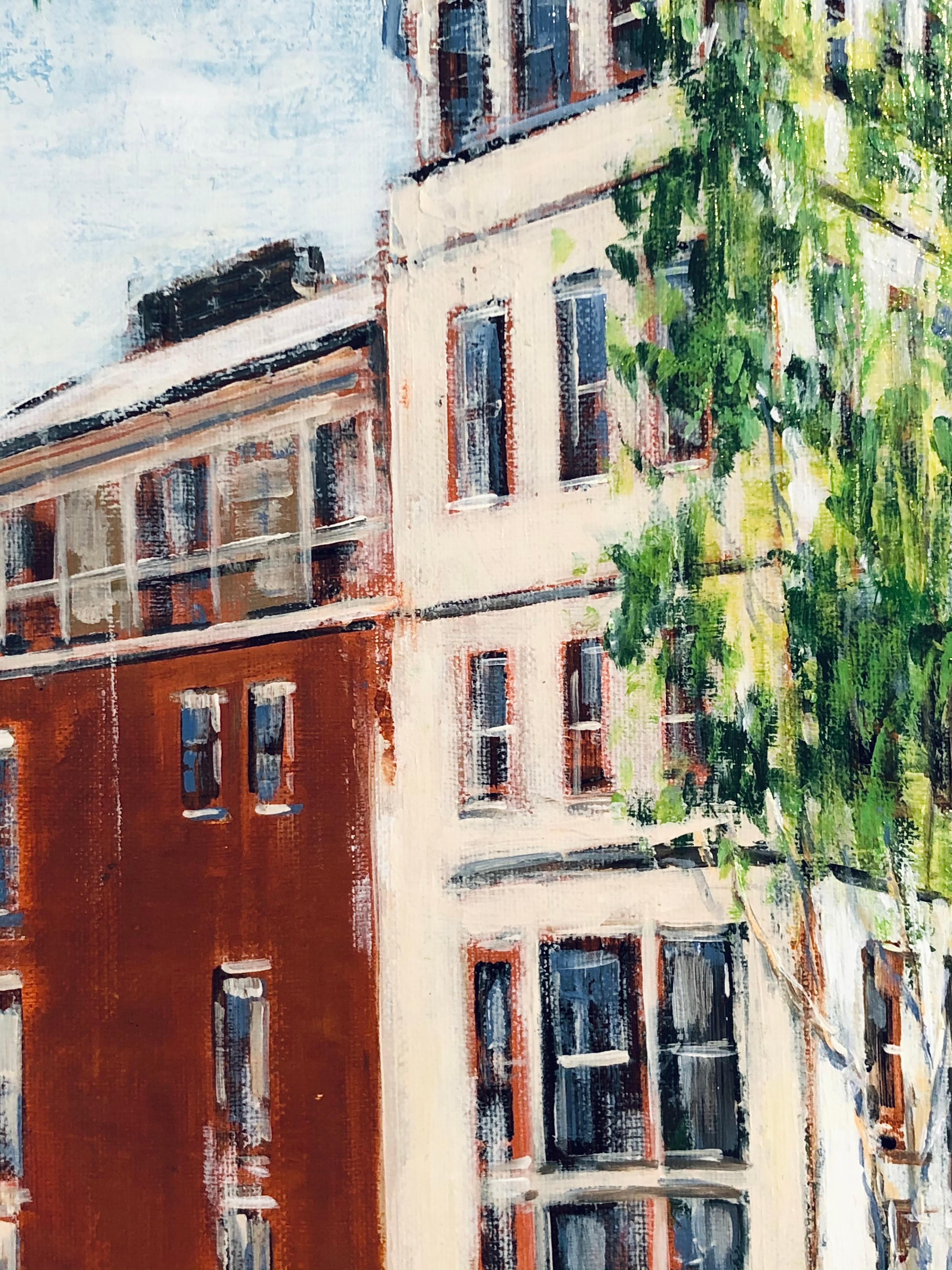 Kings Chelsea -  cityscape oil landscape London expressionism painting modern - Gray Still-Life Painting by Nathan Neven