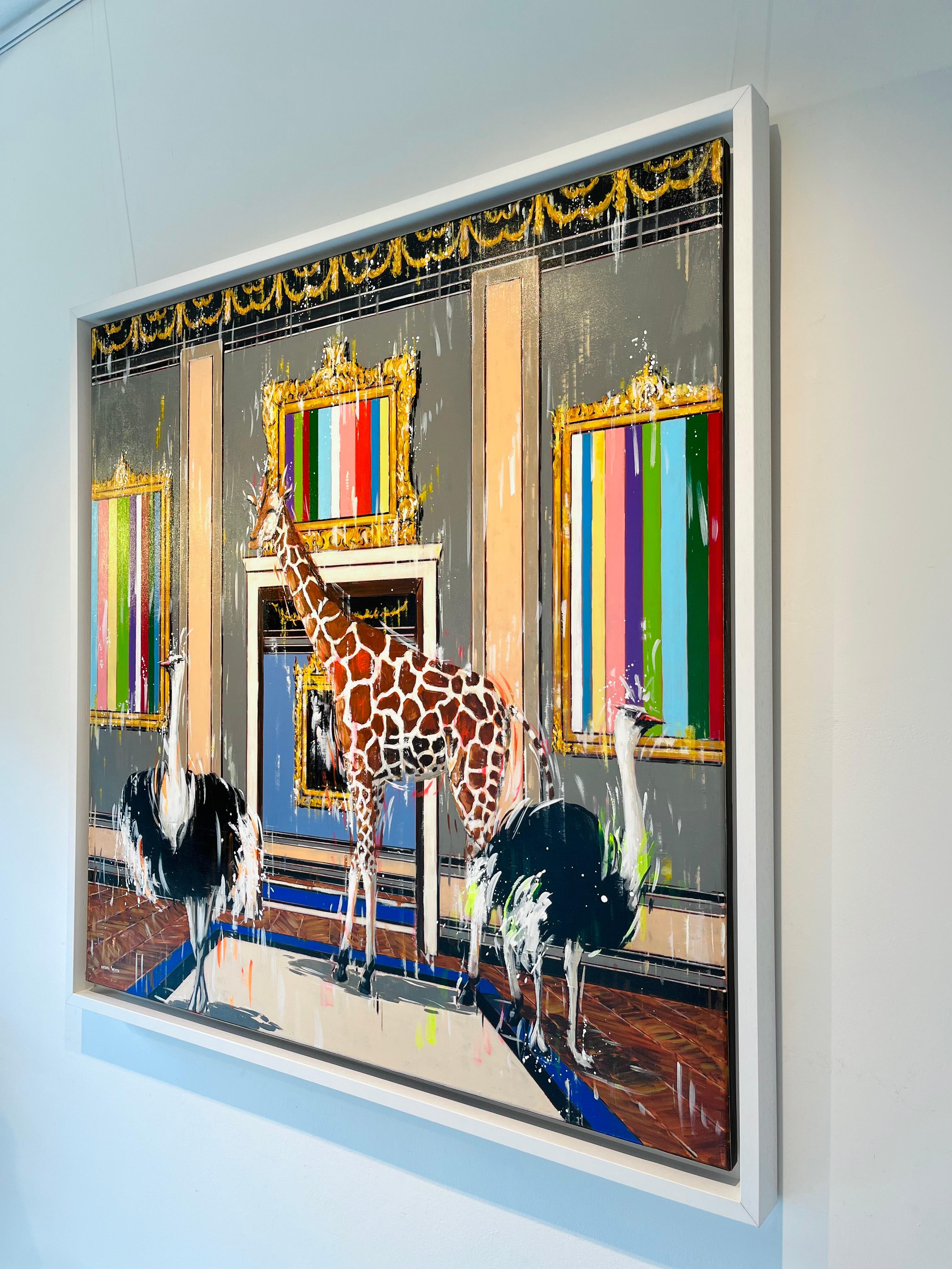 Live it Up-originelle surreale zeitgenössische Wildtier-Innenraummalerei- moderne Kunst (Schwarz), Animal Painting, von Nathan Neven