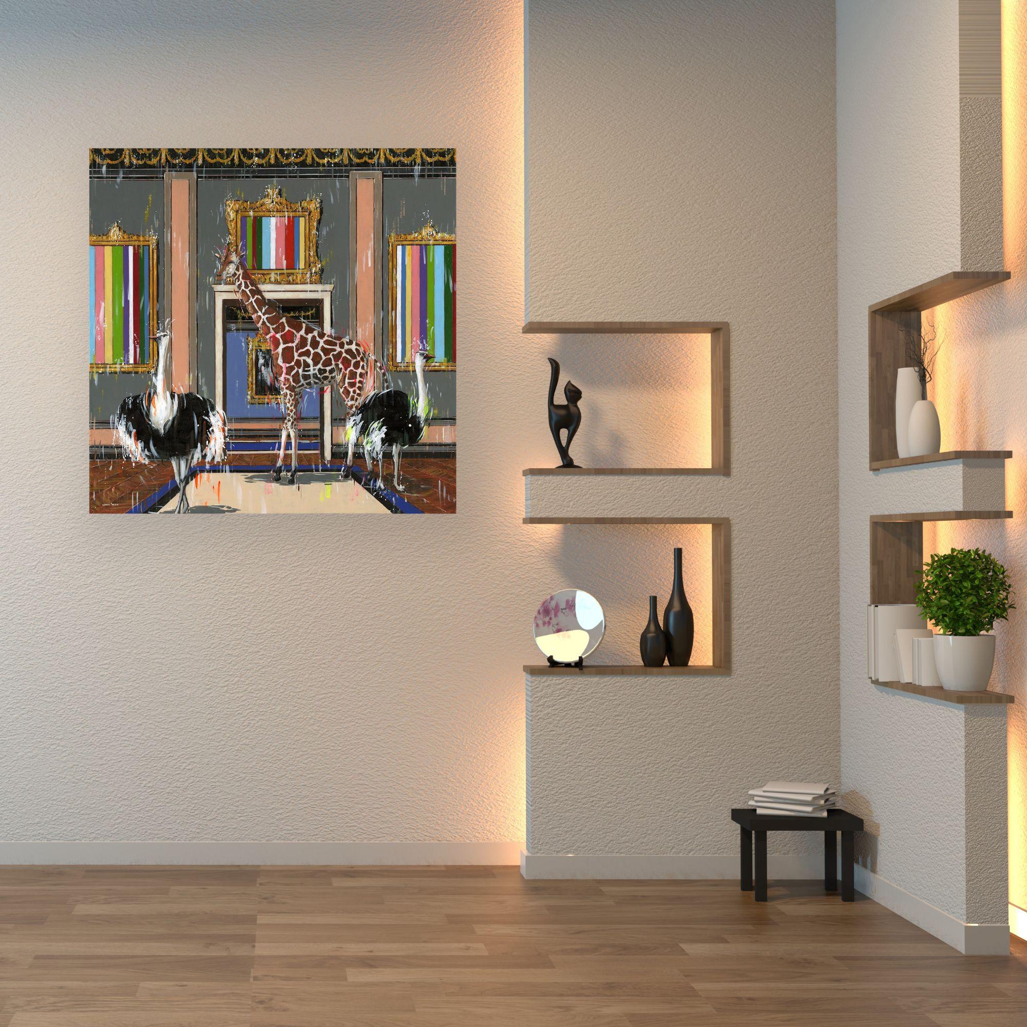 Live it Up-originelle surreale zeitgenössische Wildtier-Innenraummalerei- moderne Kunst im Angebot 1