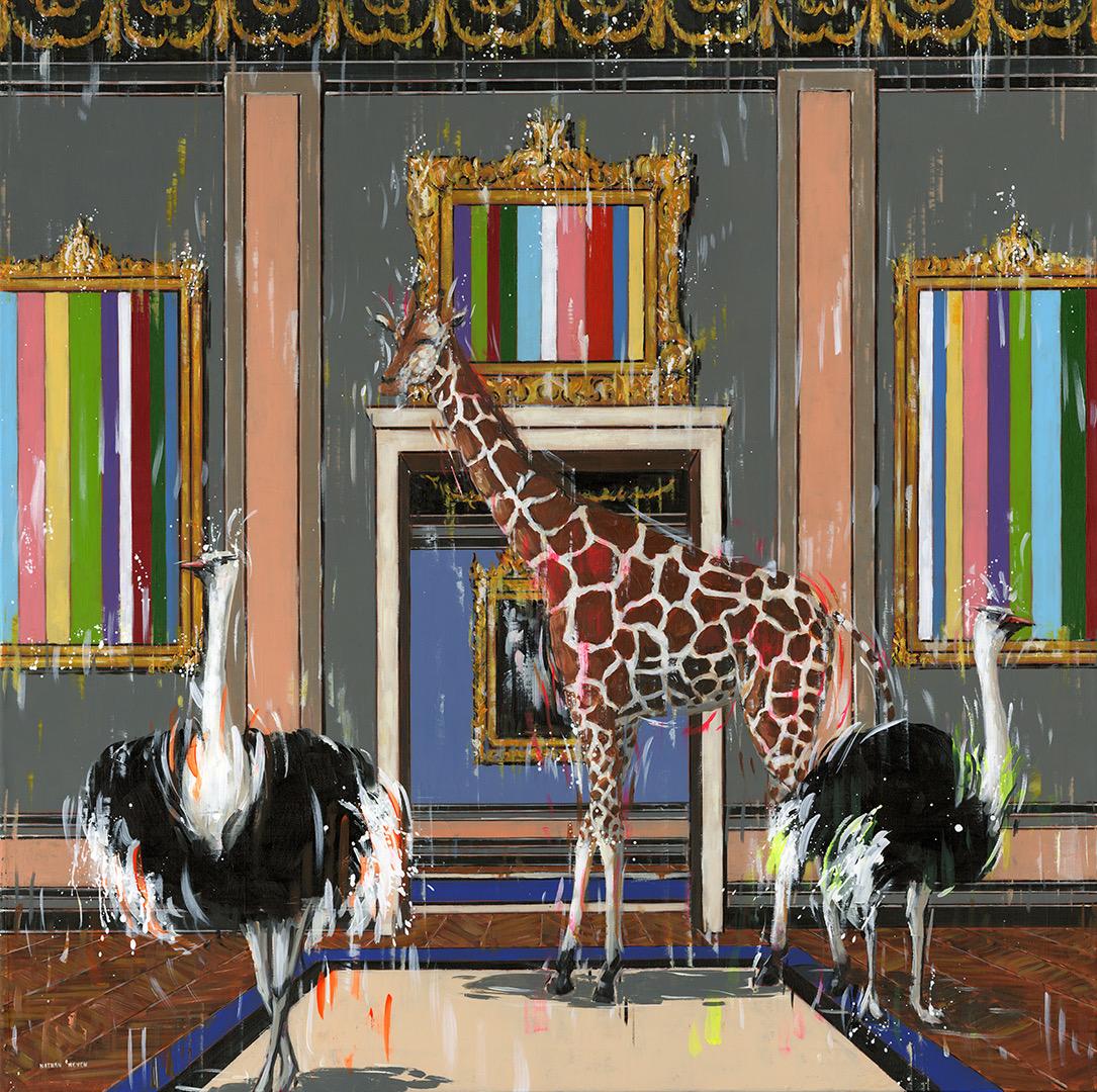 Nathan Neven Animal Painting - Live it Up-original surreal contemporary wildlife interior painting- modern art