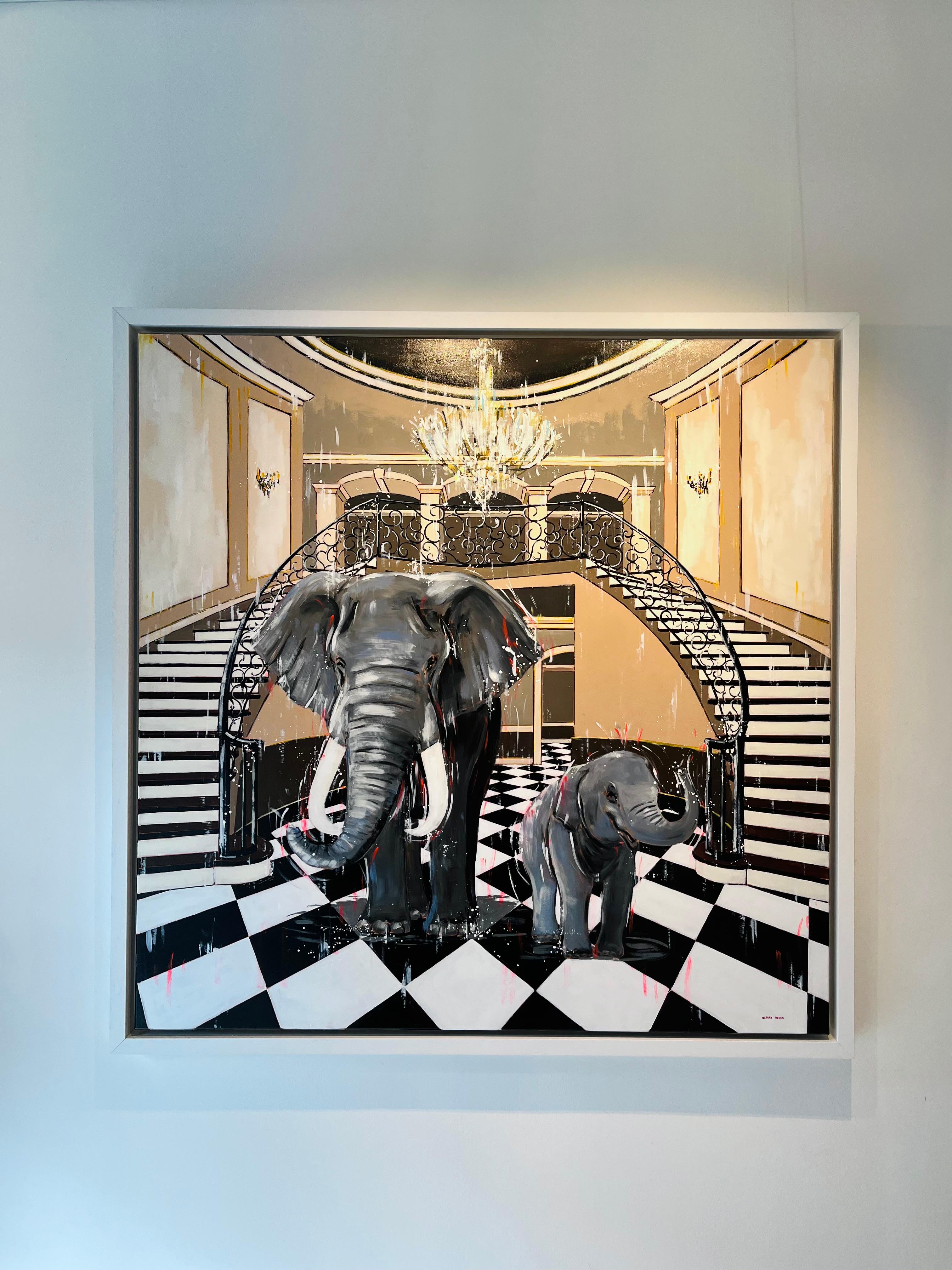 Made to Love - Abstraktes Wildtier Elefant Interieur Ölgemälde - Zeitgenössische Kunst – Painting von Nathan Neven