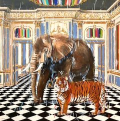 Noble Creatures-original wildlife interior animal architecture oil painting- art