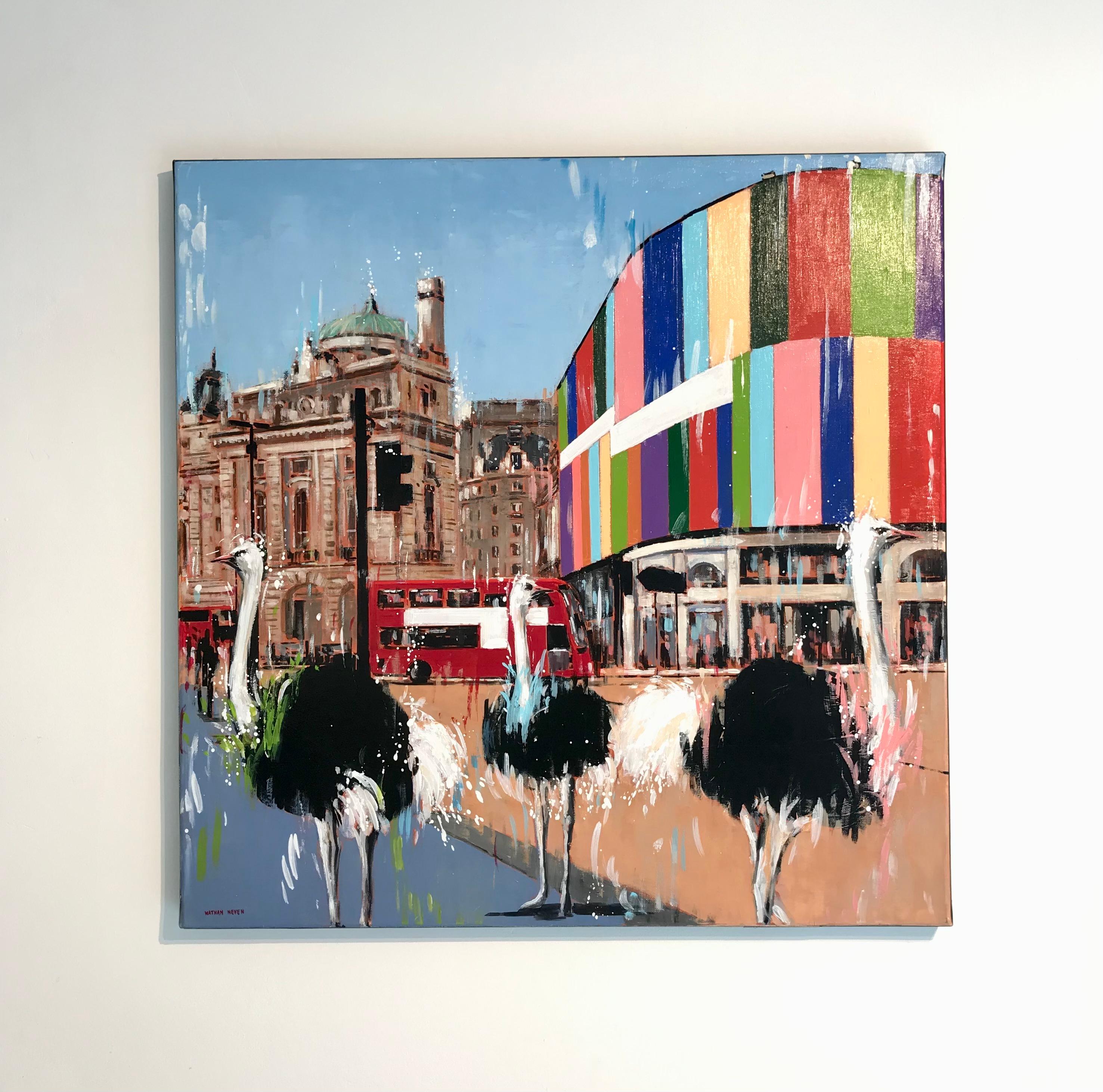 Piccadilly - landscape wildlife cityscape contemporary expressive abstract art - Painting by Nathan Neven