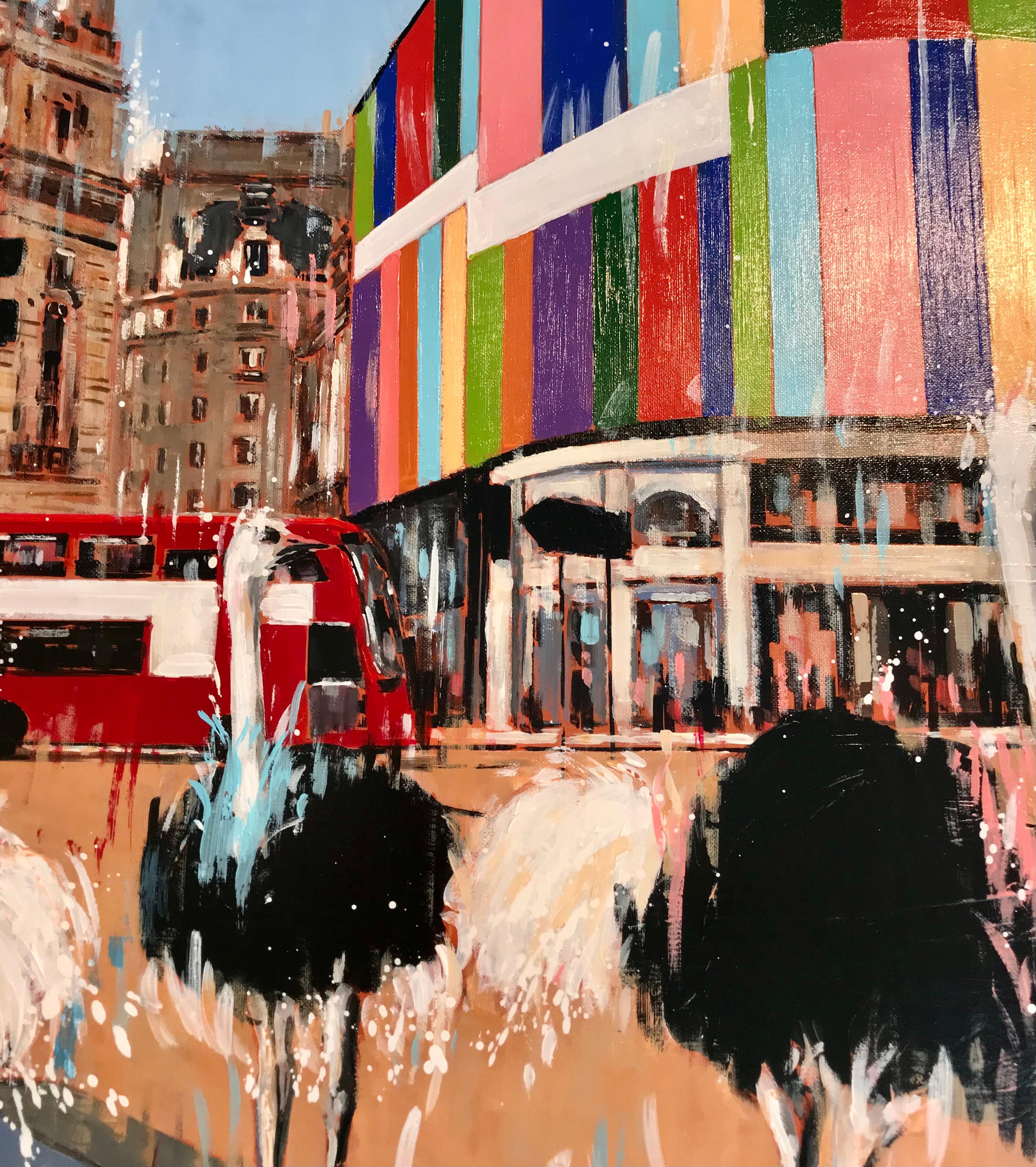 Piccadilly - landscape wildlife cityscape contemporary expressive abstract art - Gray Animal Painting by Nathan Neven