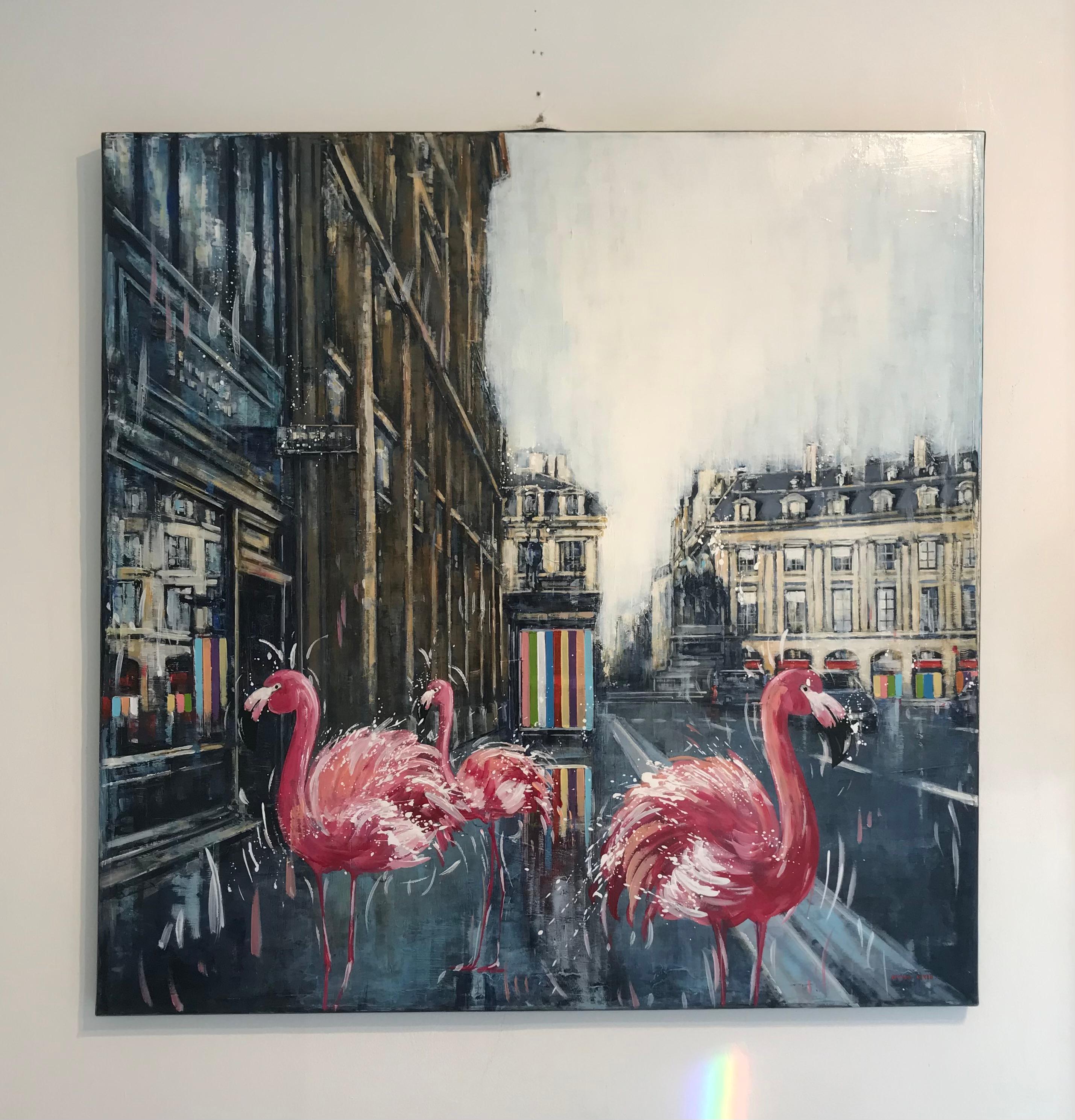 Place des Victoires Paris-original cityscape wildlife oil painting-modern art - Abstract Painting by Nathan Neven