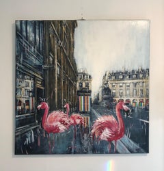 Place des Victoires Paris - paysage urbain original - peinture à l'huile - art moderne