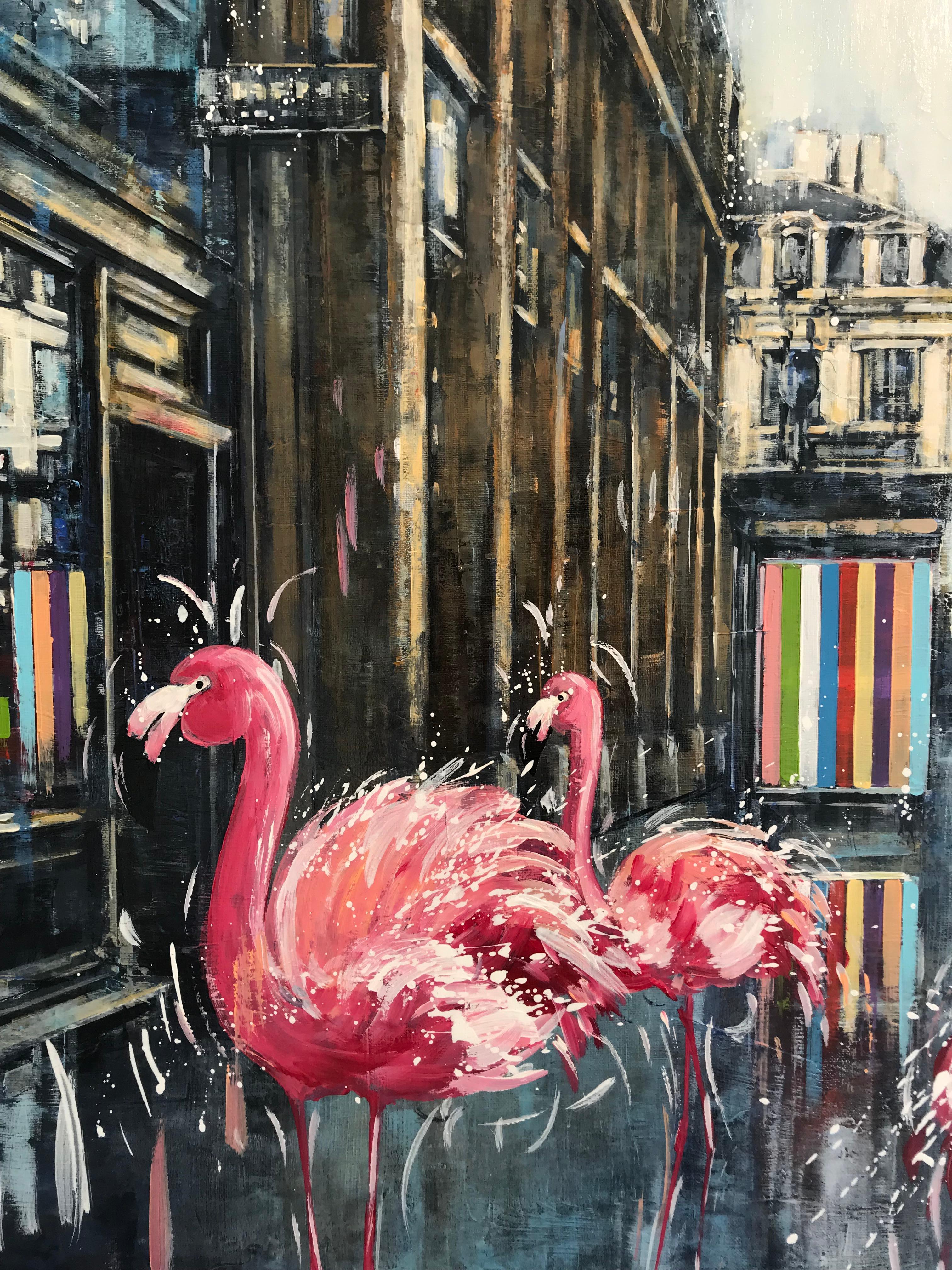 Place des Victoires Paris-original cityscape wildlife oil painting-modern art For Sale 2