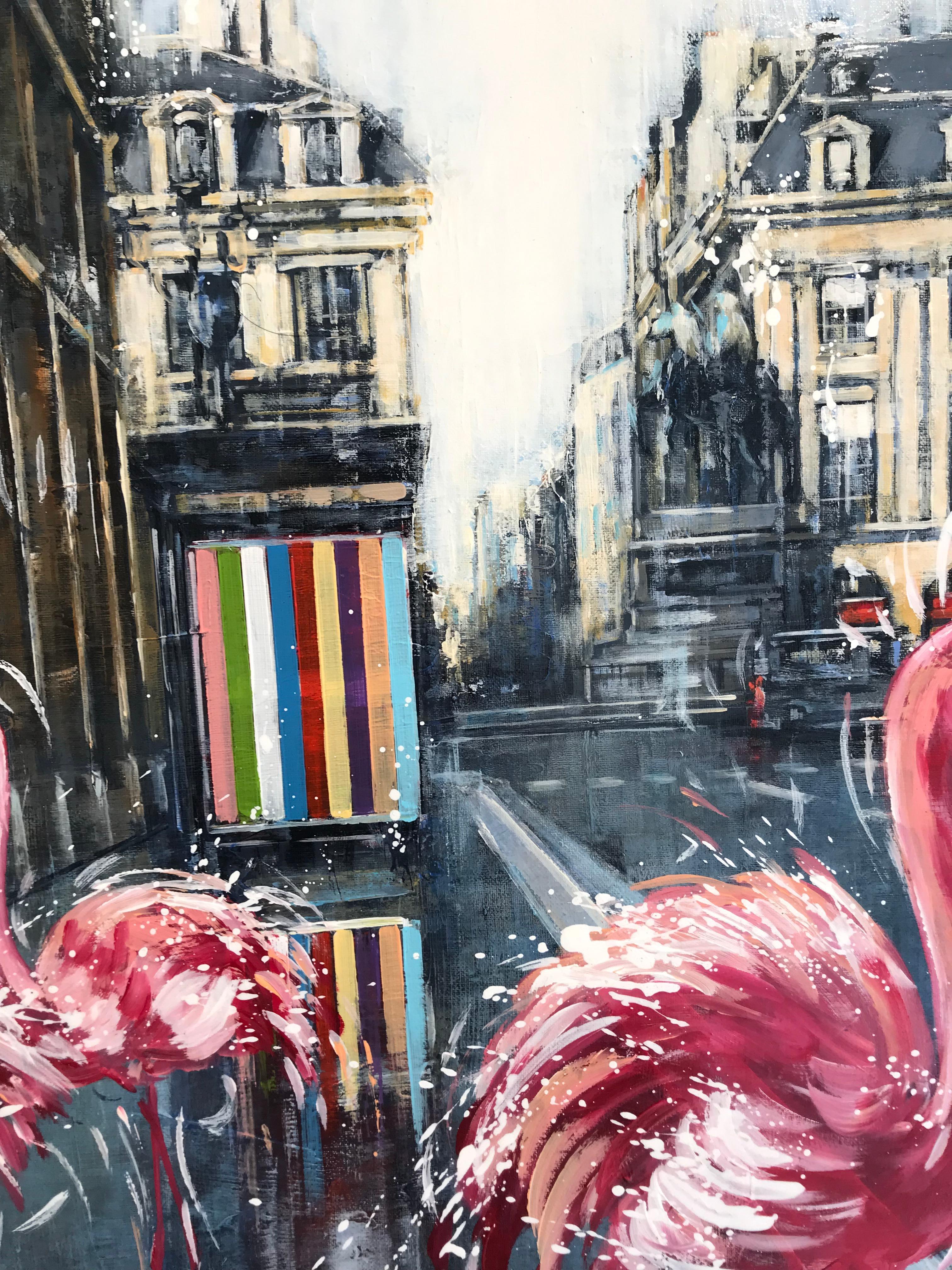 Place des Victoires Paris – originelle Stadtlandschaft der Tierwelt, Ölgemälde-moderne Kunst im Angebot 3
