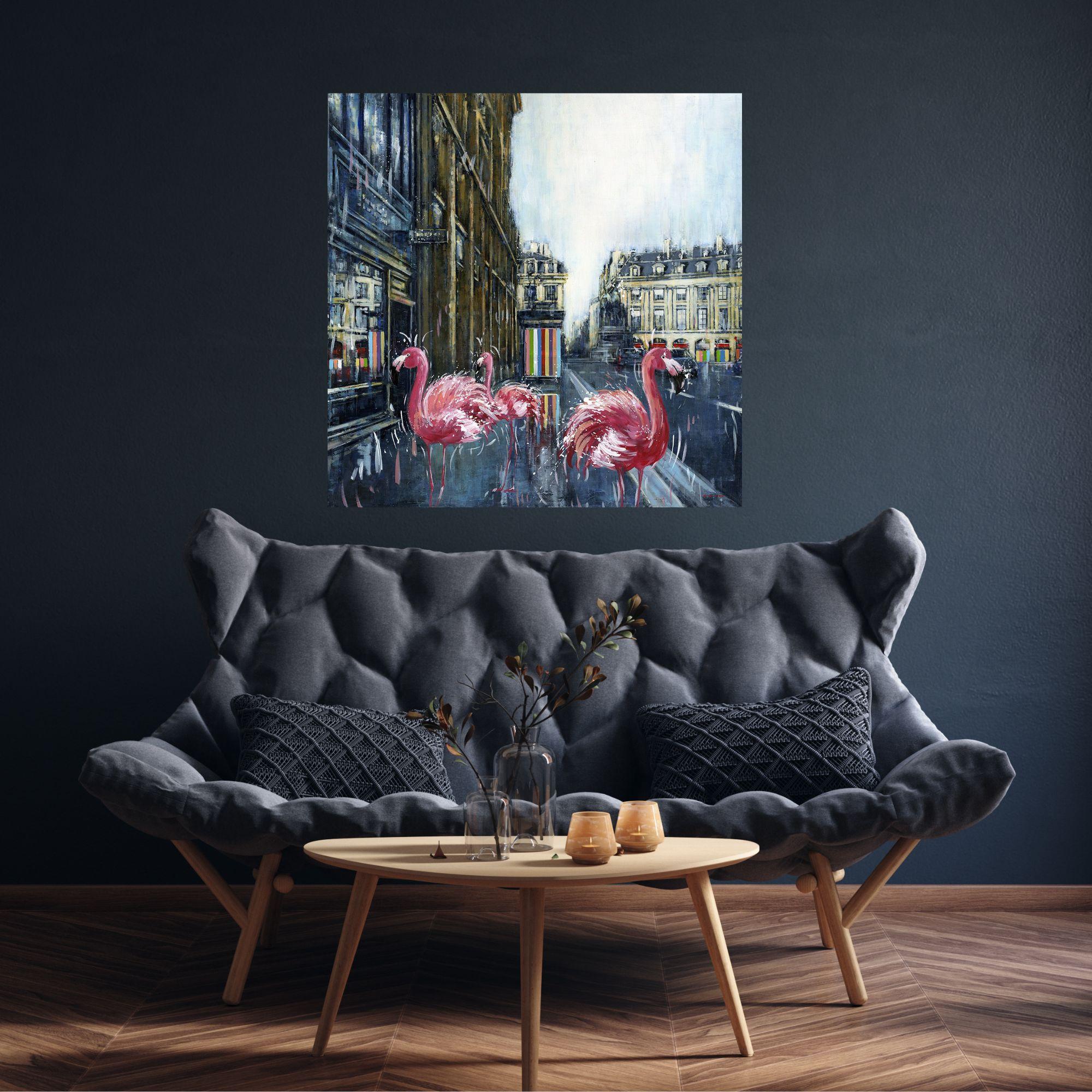 Place des Victoires Paris-original cityscape wildlife oil painting-modern art For Sale 4
