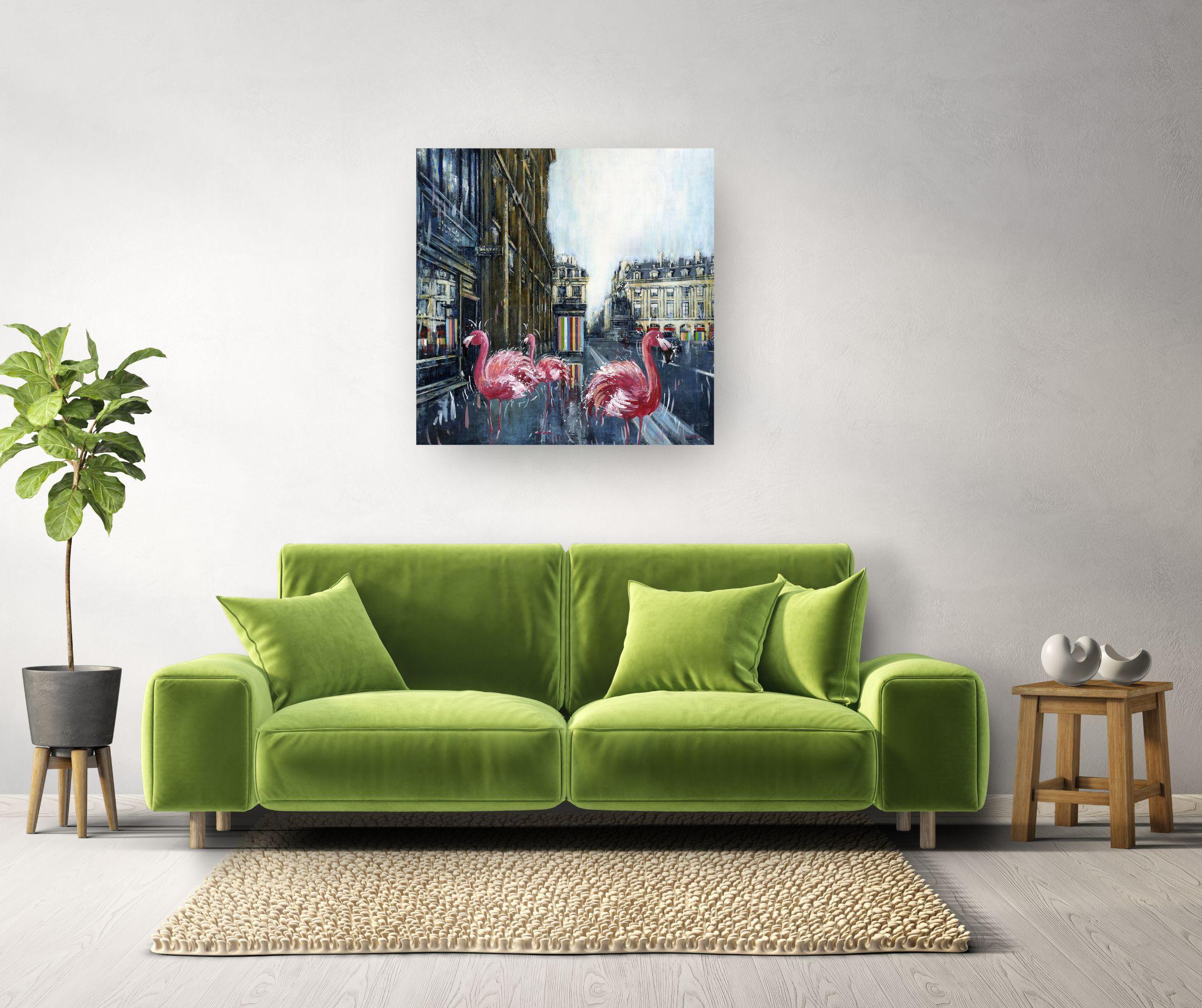 Place des Victoires Paris-original cityscape wildlife oil painting-modern art For Sale 4