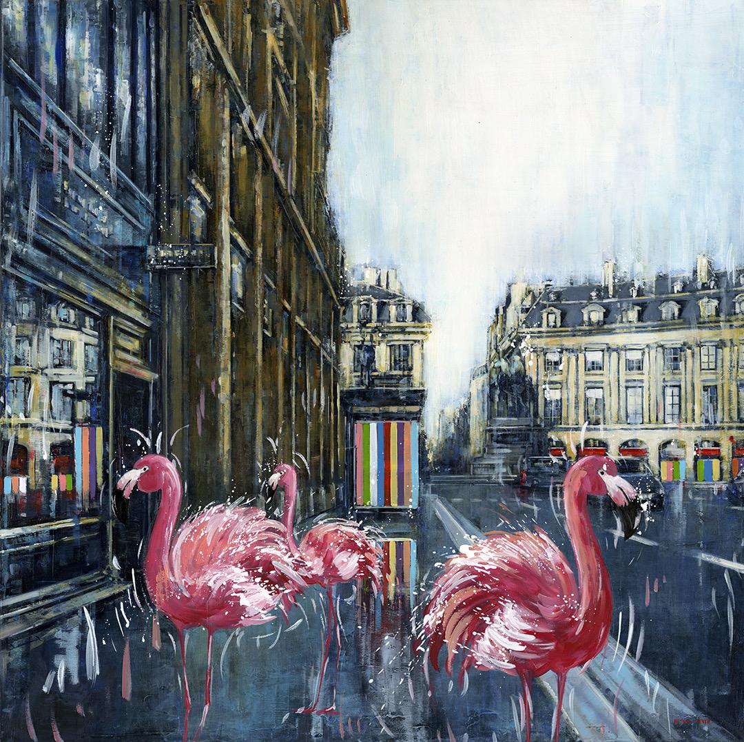 Place des Victoires Paris-original cityscape wildlife oil painting-modern art - Painting by Nathan Neven