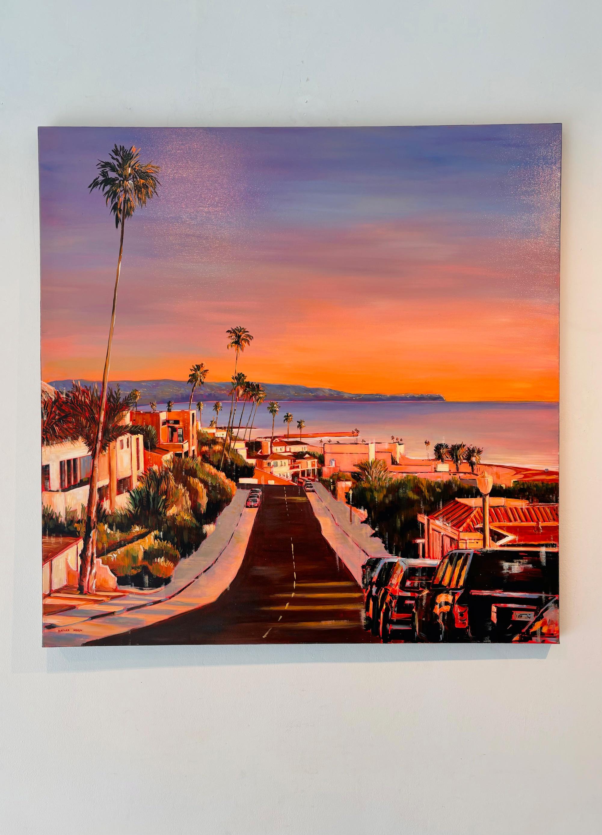 Playa Del Ray - zeitgenössischer Realismus - Ölgemälde - Stadtbild - modernes Kunstwerk (Braun), Landscape Painting, von Nathan Neven