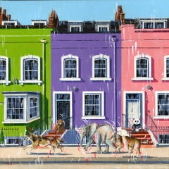 Playground Bywater -original sureal cityscape wildlife painting -obra de arte moderna