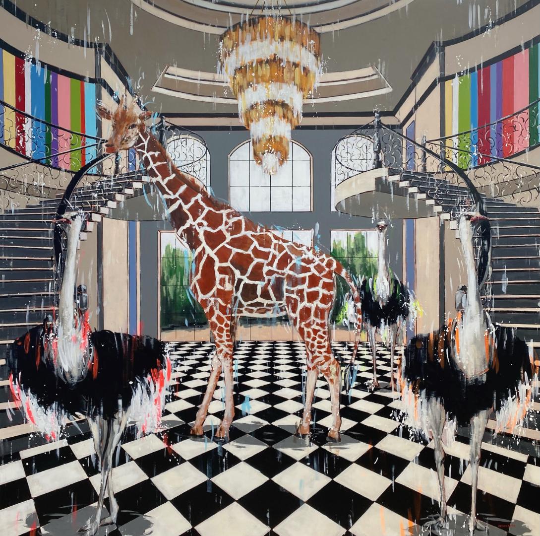 Nathan Neven Animal Painting - Right by You-original surreal wildlife interior oil painting-contemporary art