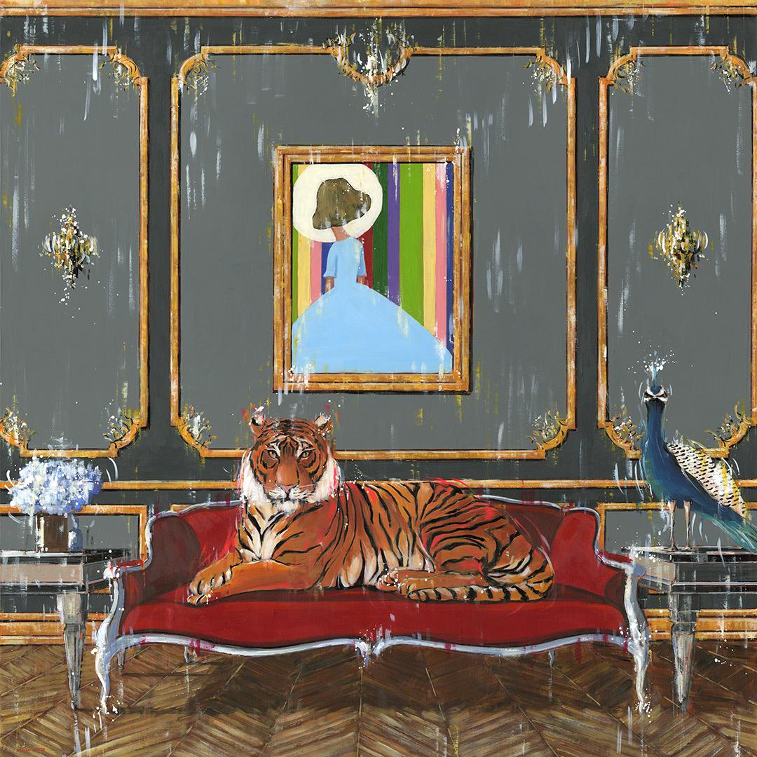 Nathan Neven Interior Painting - Romanticism - surreal wild life interior architecture animals contemporary paint