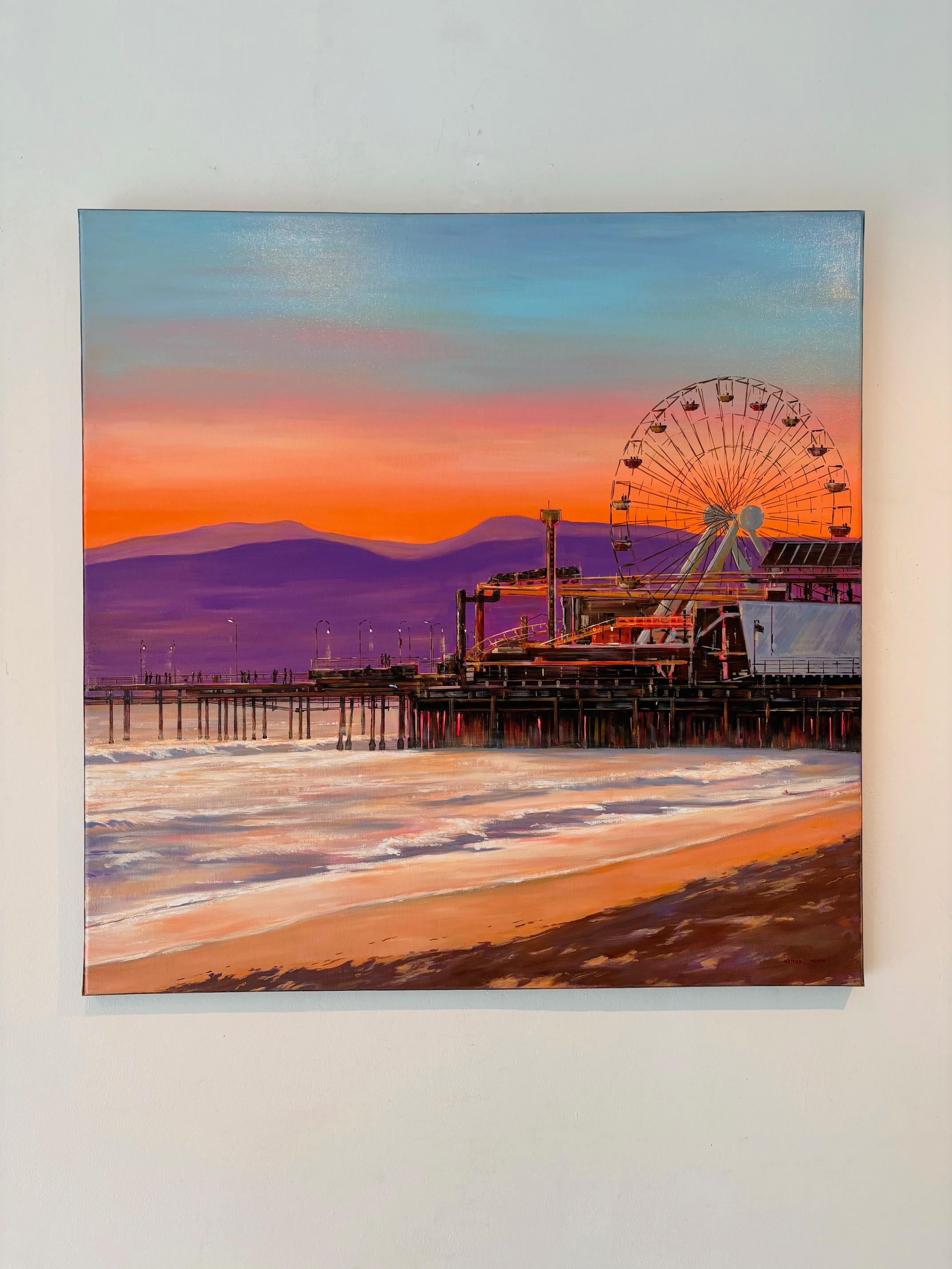 Santa Monica  - Zeitgenössischer Realismus - Ölgemälde - Stadtbild - Modernes Kunstwerk (Braun), Landscape Painting, von Nathan Neven