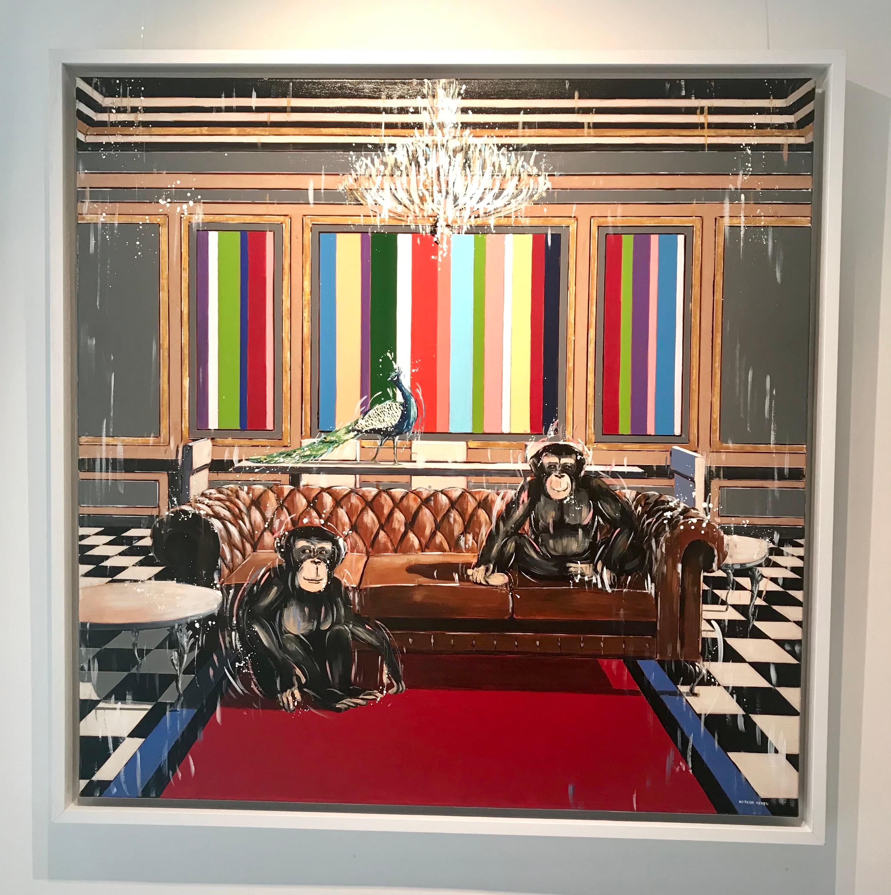 Sapient Business-pittura ad olio originale astratta surreale della fauna selvatica-arte moderna - Painting di Nathan Neven