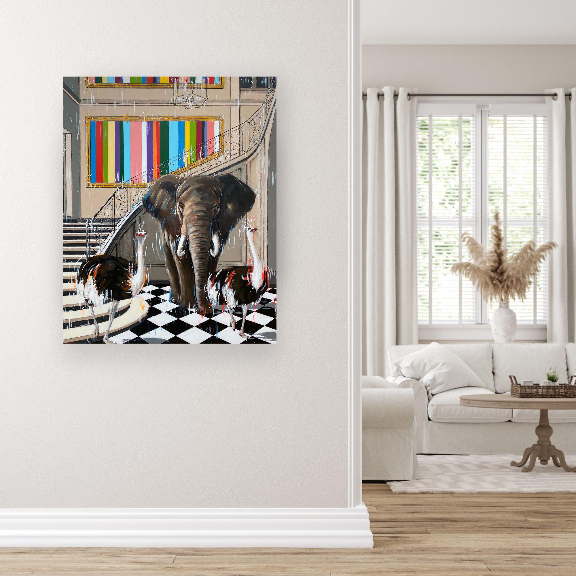 Scala of Heaven-original abstract wildlife interior oil painting-modern art For Sale 1