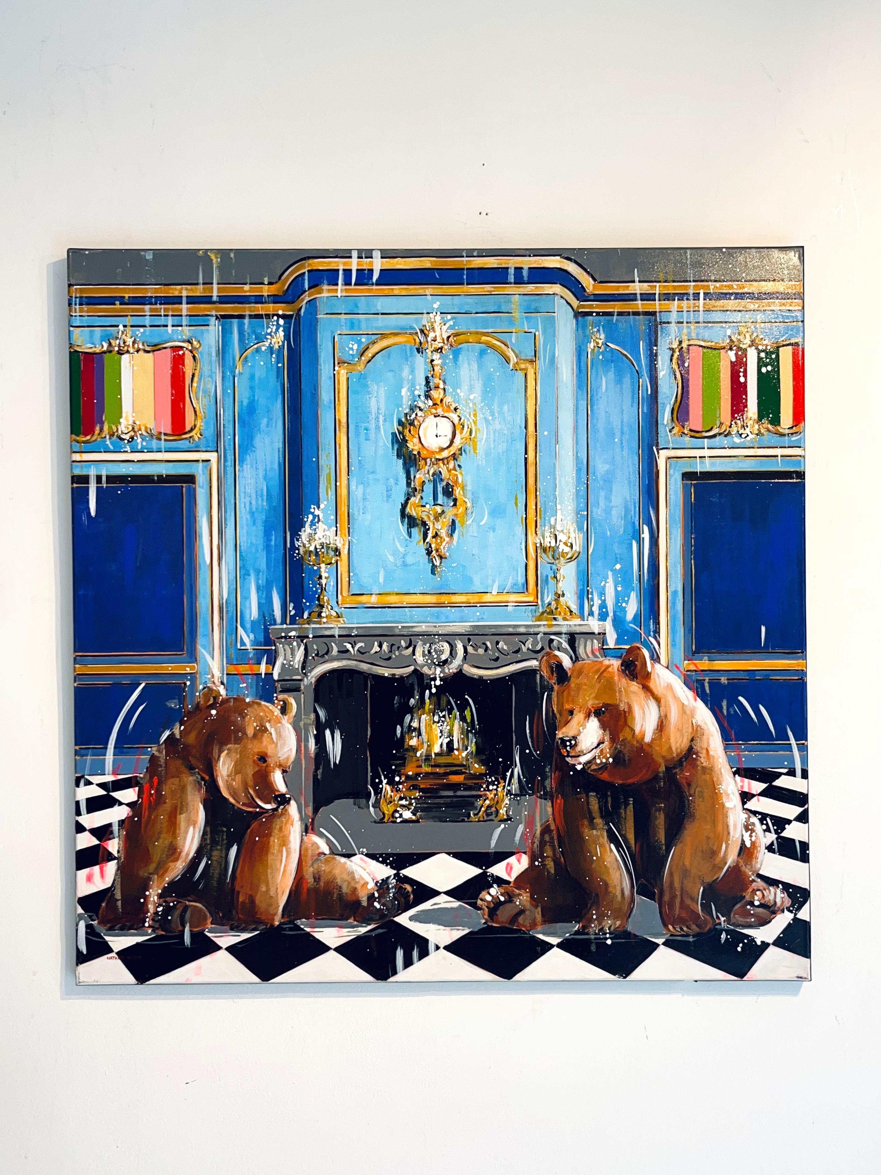 Take Care of You - pittura astratta originale ad olio per interni di animali selvatici - arte moderna - Painting di Nathan Neven