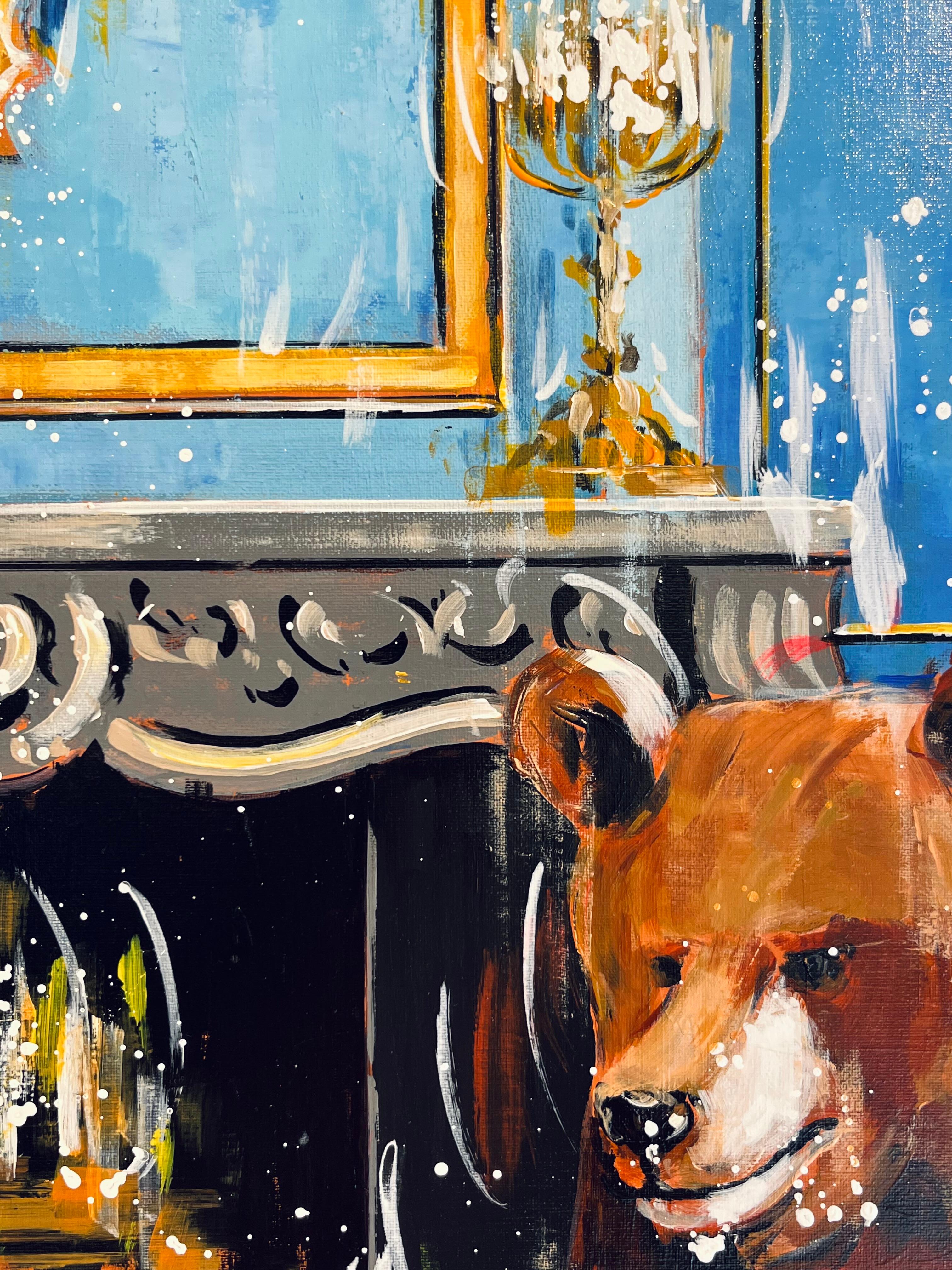 Take Care of You - pittura astratta originale ad olio per interni di animali selvatici - arte moderna - Animal Painting Grigio di Nathan Neven