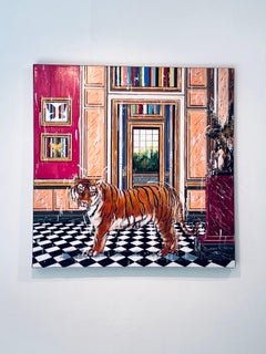 Tiger and Eagle- original interior surreal wildlife oil painting-modern art