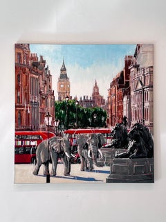 Trafalgar Square-original surreal wildlife cityscape painting- contemporary art