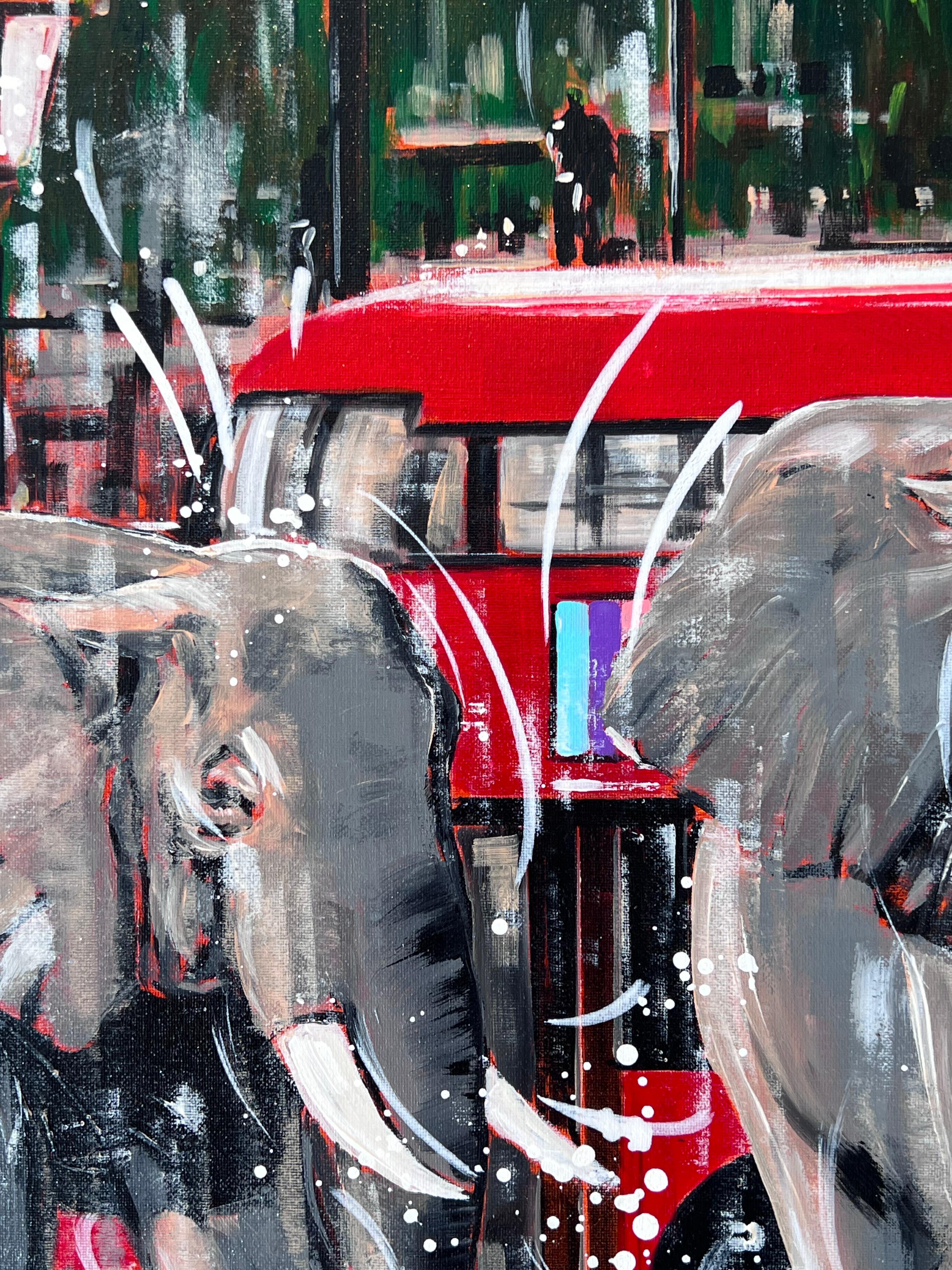 Trafalgar Square - peinture originale surréaliste d'un paysage urbain - art contemporain - Gris Animal Painting par Nathan Neven