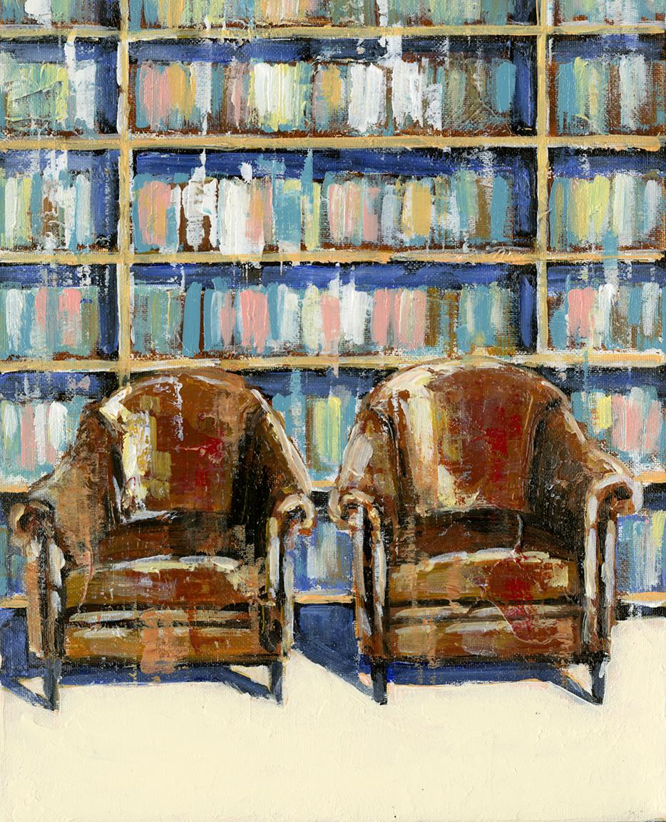 Nathan Neven Landscape Painting - Two of Us original Interior Landscape cityscape painting - Contemporary Art