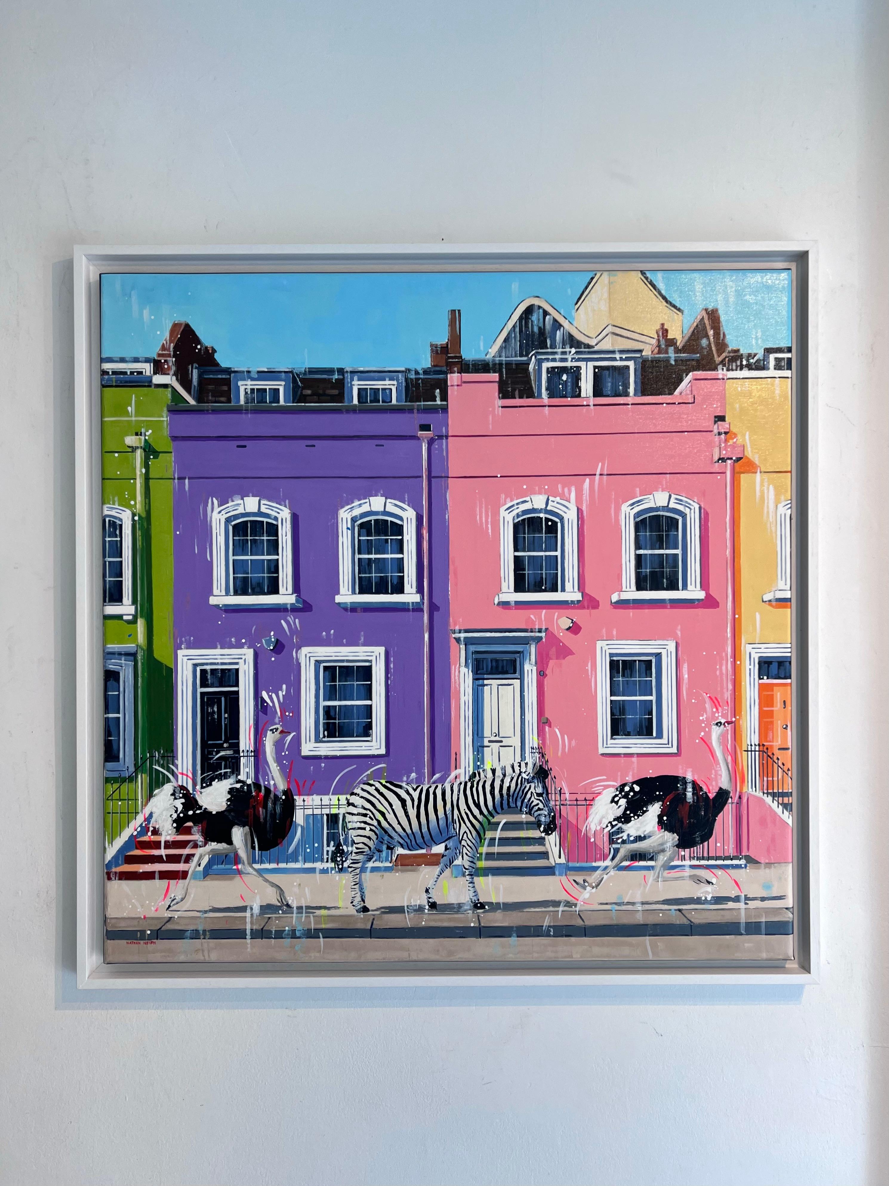 Unusual Sunday - original London cityscape wildlife oil painting -modern art - Painting by Nathan Neven