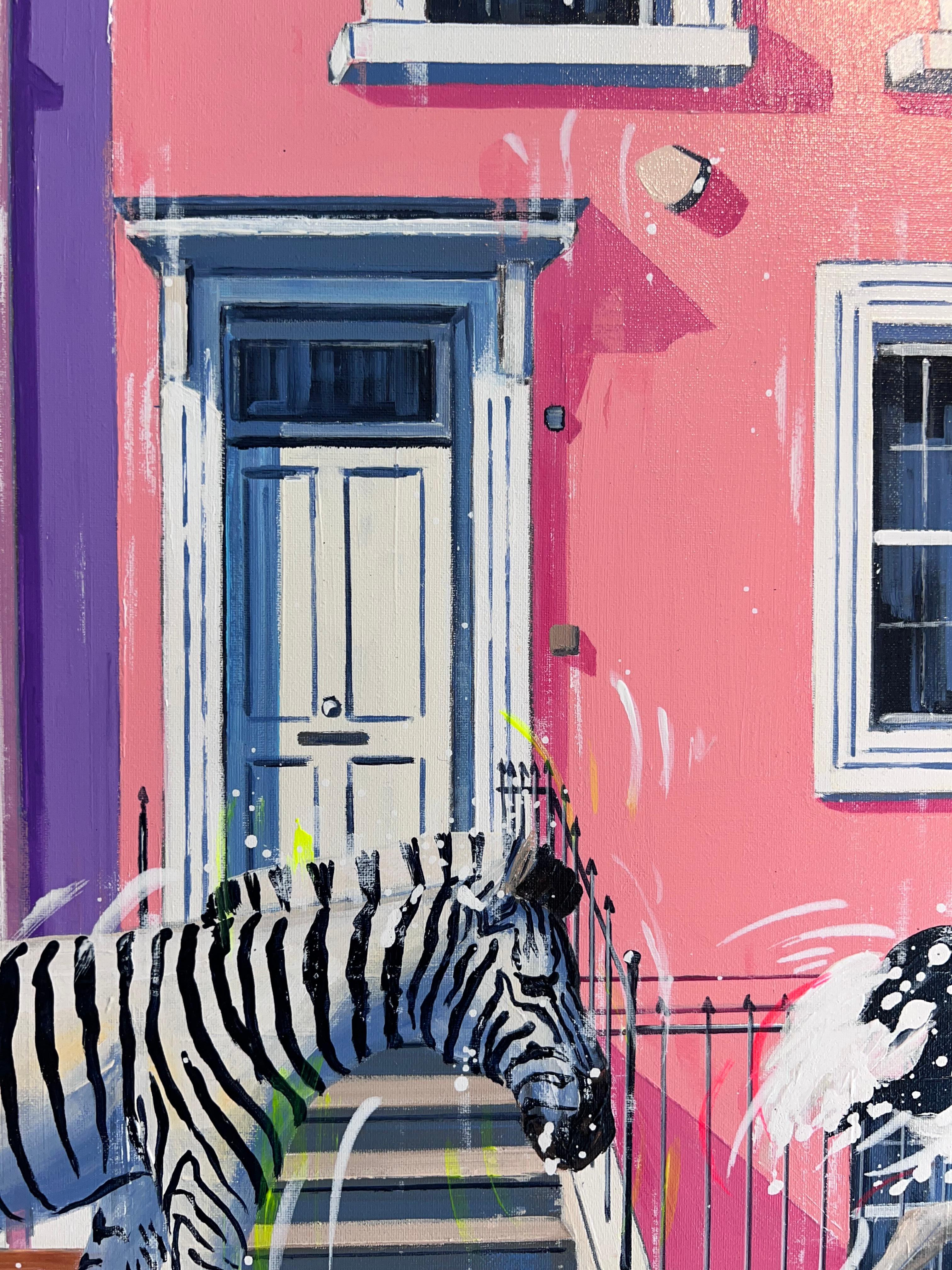 Sunday inhabituel - peinture à l'huile originale de paysage urbain londonien -art moderne - Gris Animal Painting par Nathan Neven