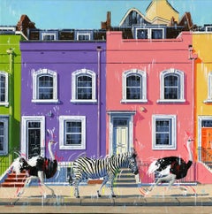 Unusual Sunday - pintura al óleo original al óleo de la vida salvaje del paisaje urbano de Londres -arte moderno