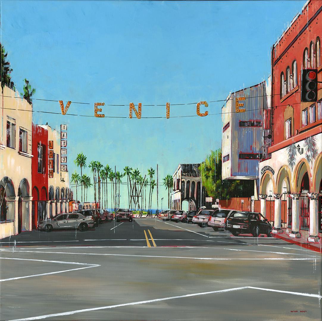Landscape Painting Nathan Neven - Plage de Venise  - peinture à l'huile contemporaine réaliste - art du paysage urbain - œuvre d'art moderne