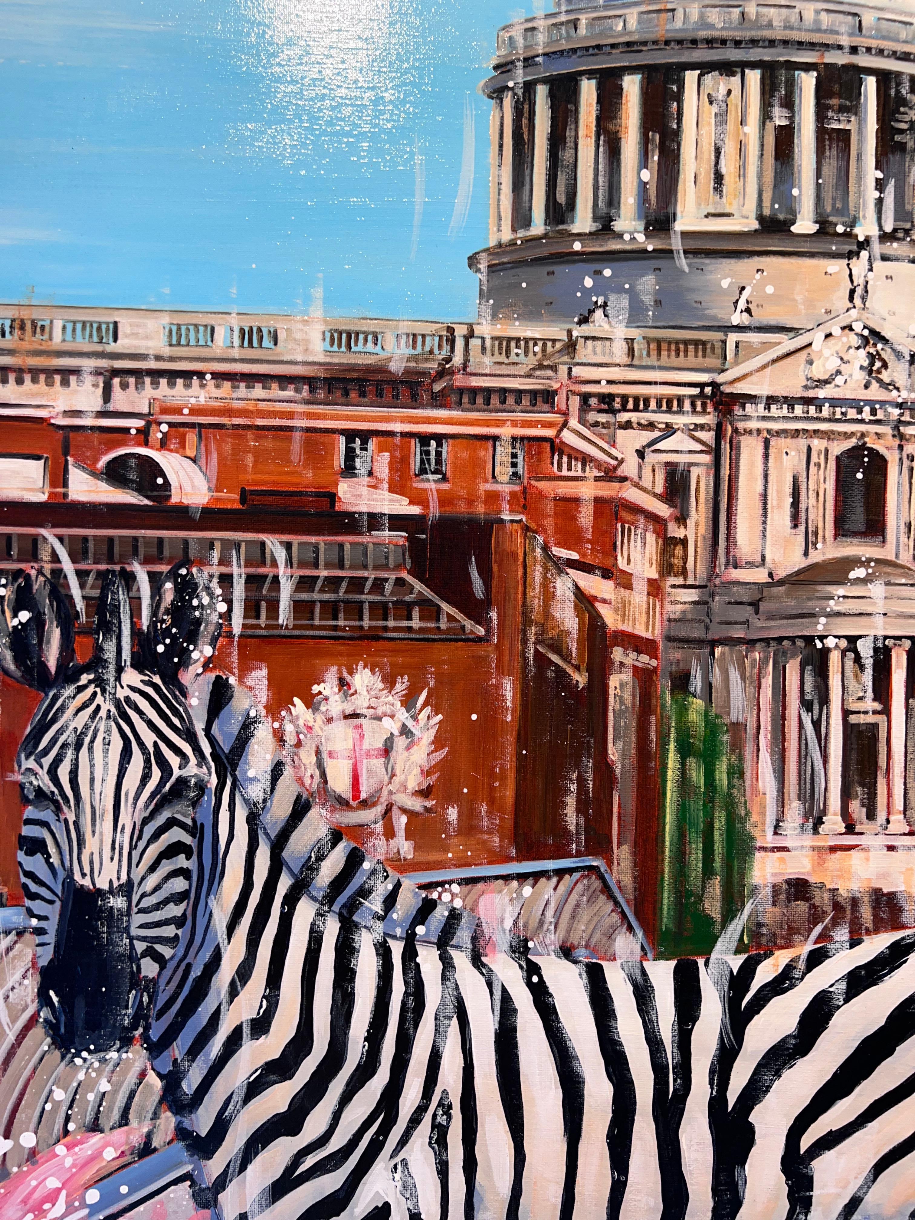 Incontri selvaggi - pittura ad olio originale astratta e surreale sulla fauna selvatica - arte moderna - Animal Painting Blu di Nathan Neven