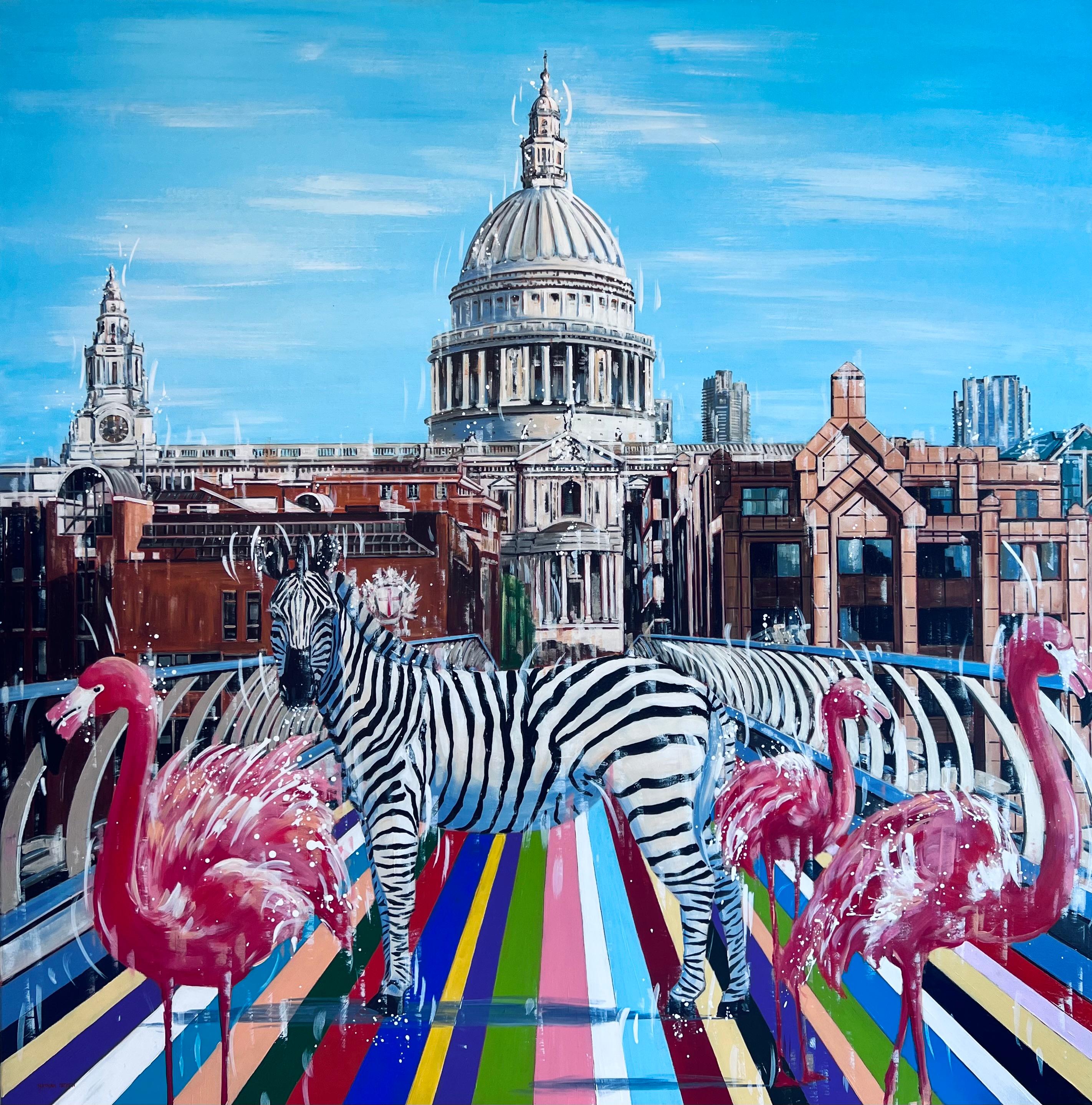 Nathan Neven Interior Painting – Wild Encounters-original abstraktes, surreales, surreales Ölgemälde der Tierwelt, moderne Kunst