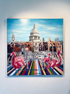 Wild Encounters-original abstract surrealism wildlife cityscape oil painting