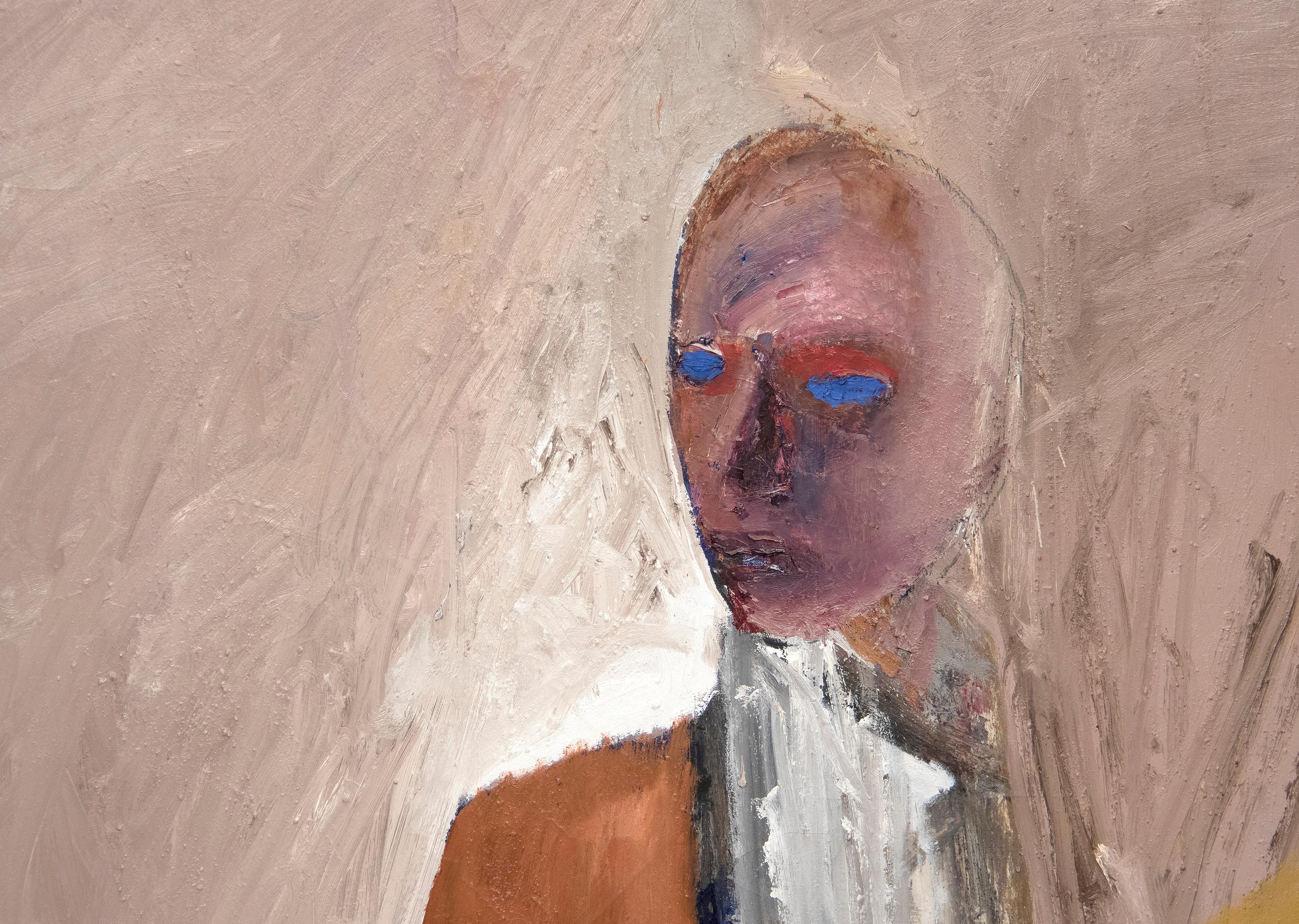 Figura con occhi blu - Portrait Painting Marrone di Nathan Oliveira