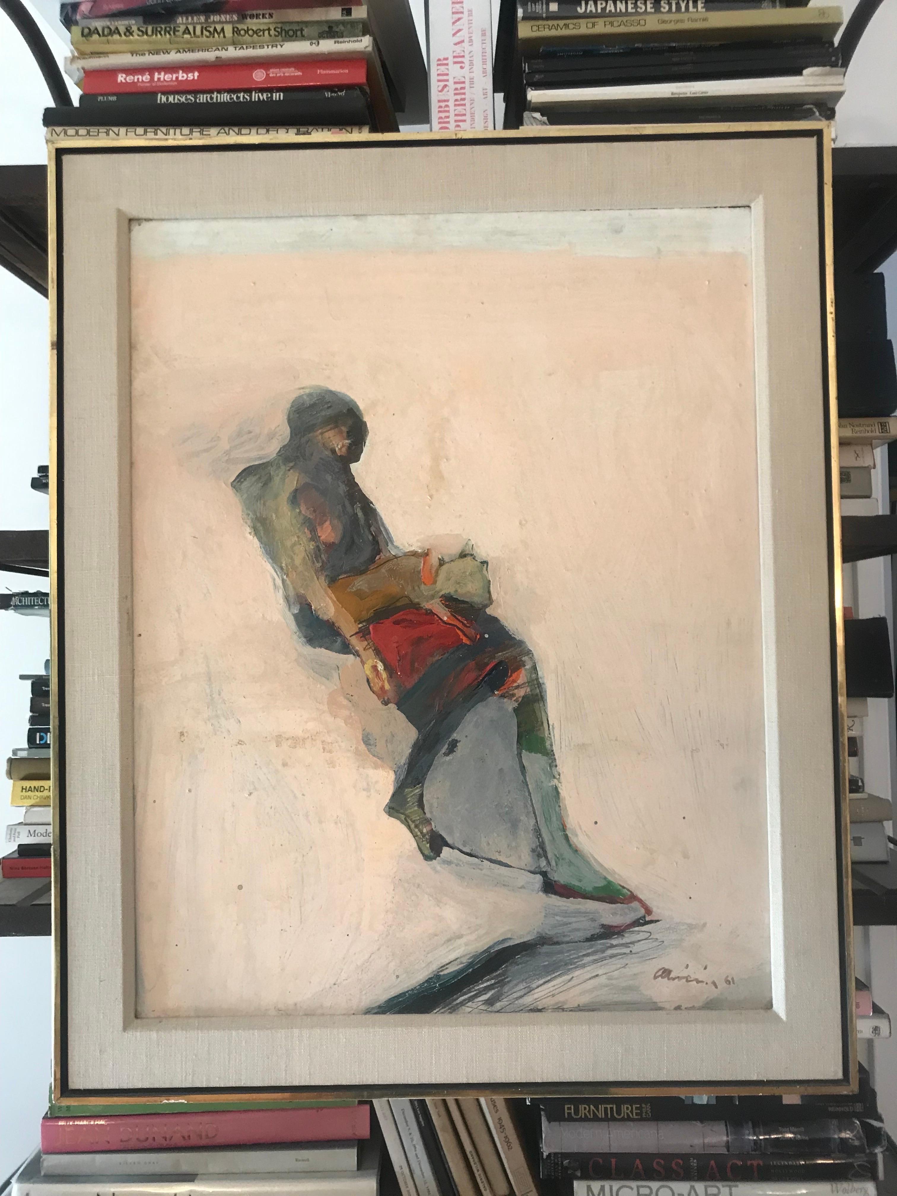 Nathan Oliveira 'Seated Woman with Dog' 1961 Bay Area Figurative Painting In Excellent Condition In Los Angeles, CA