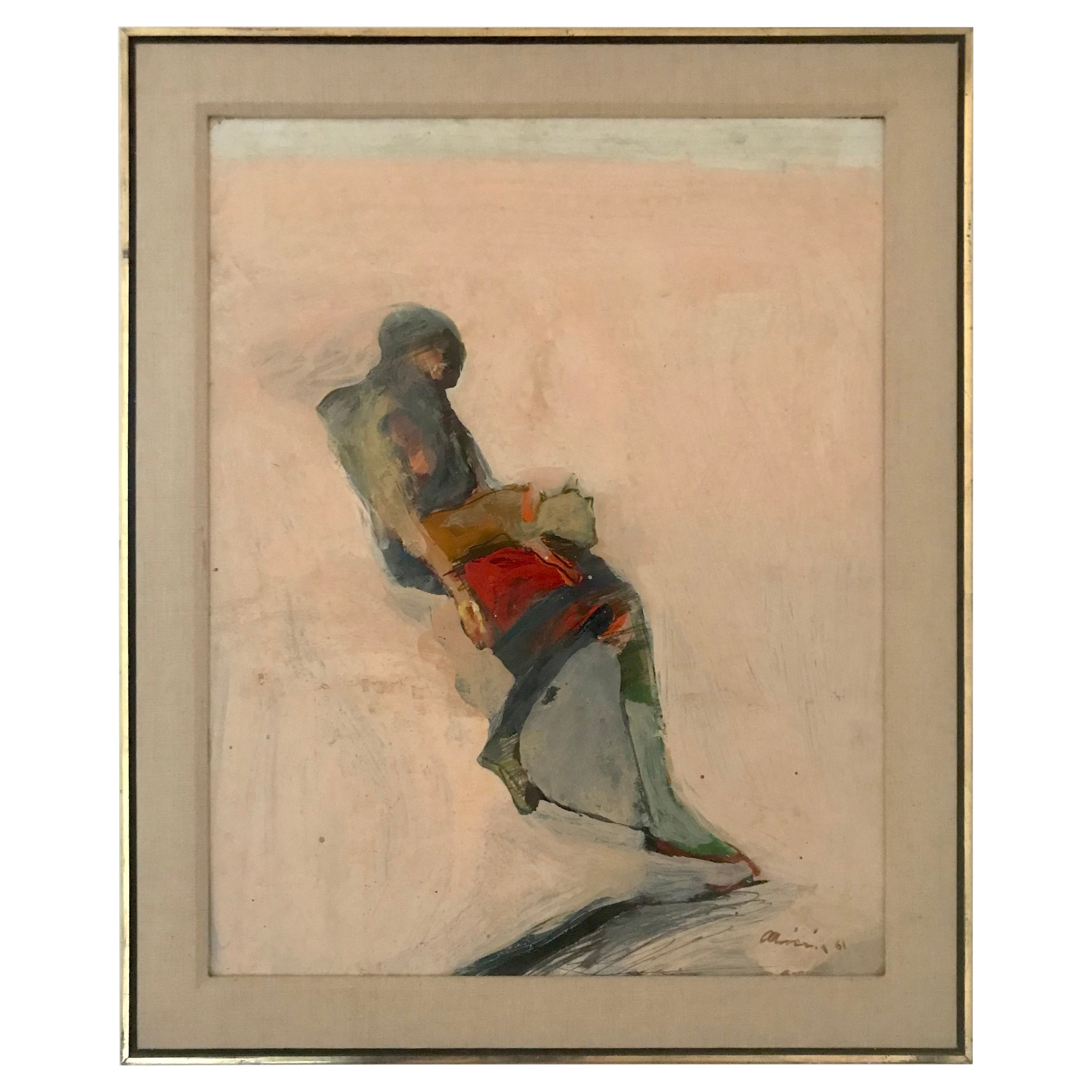 Nathan Oliveira 
Seated Woman with Dog
 1961 Bay Area Figurative Painting