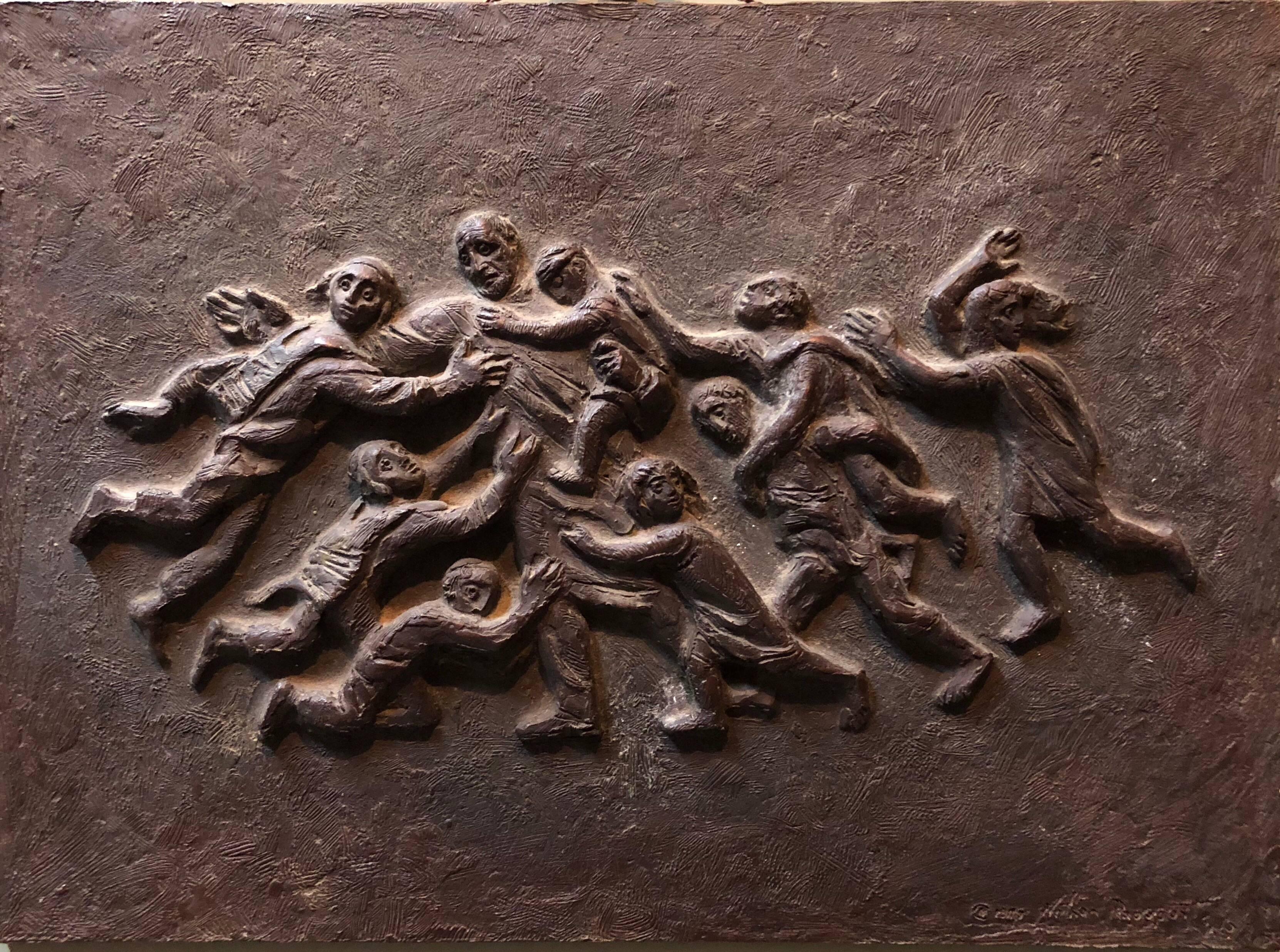 Nathan RAPOPORT Figurative Sculpture - Rare Judaica Korczaks's Last Walk, Bronze Sculpture Holocaust Memorial