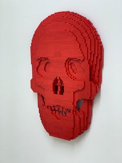 Nathan Sawaya - Teschio rosso, scultura, 2021