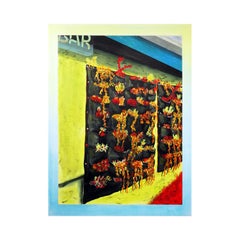 "Suculentas desplazadas" Azul y verde Pintura abstracta contemporánea de bodegón