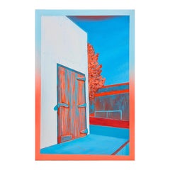 "Puerta Eléctrica" Pintura Paisaje Abstracto Contemporáneo Rojo y Azul