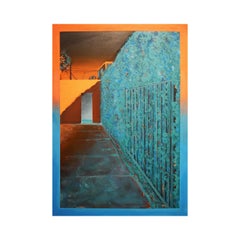 "Perdidos en Los Ángeles" Naranja y azul Paisaje abstracto contemporáneo