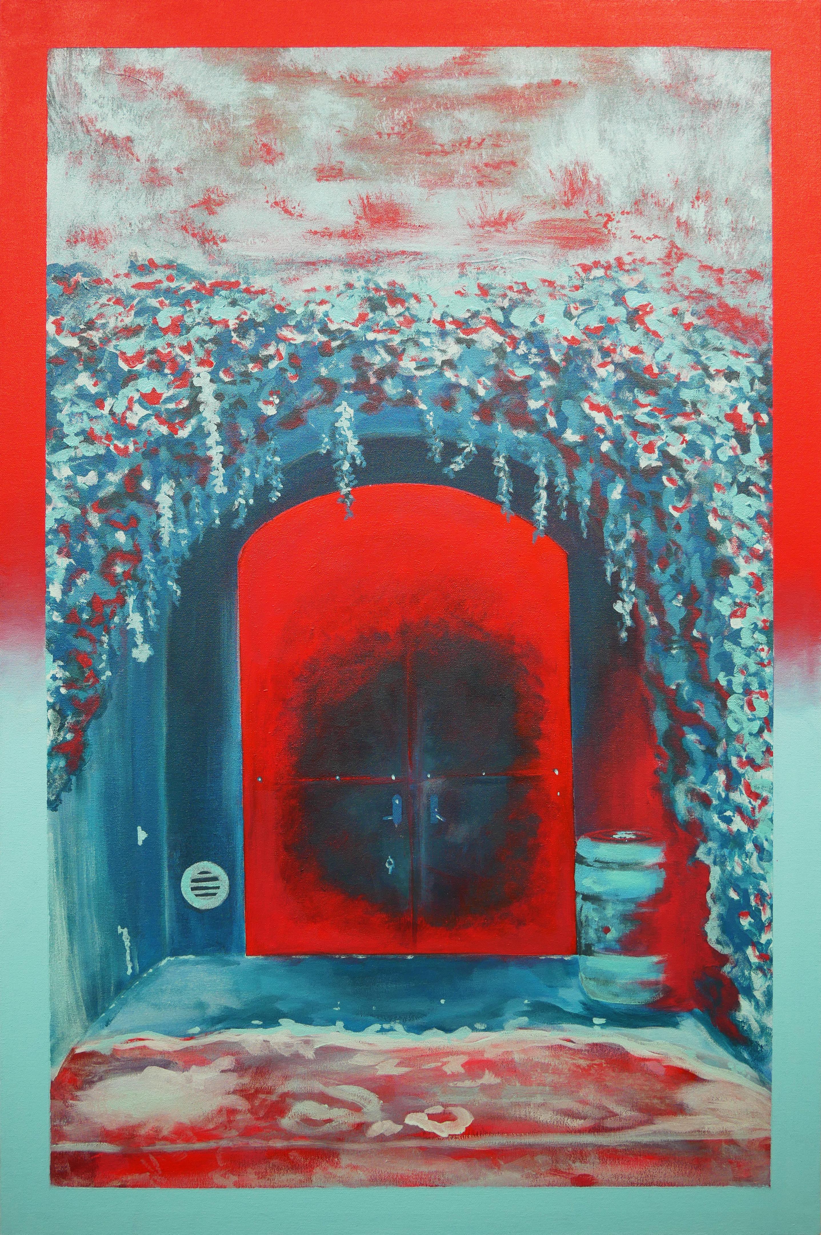 "Napa Underground" Red and Blue Contemporary Abstract Landscape Painting