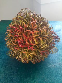 Copper Wire Spiral Ball Sculpture (Bright Red, Yellow, and Orange)