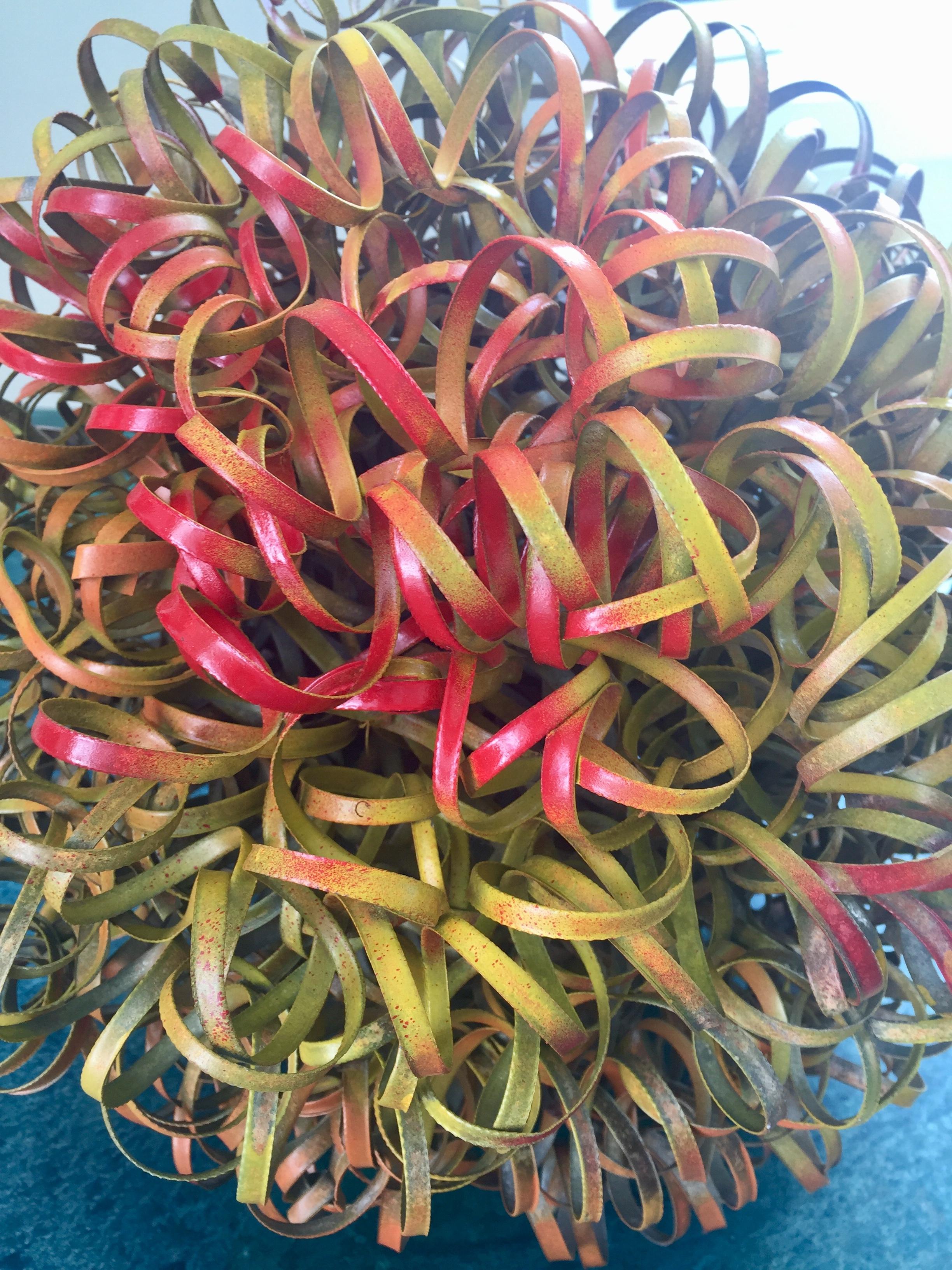 Copper Wire Spiral Ball Sculpture (Bright Red, Yellow, and Orange) For Sale 2